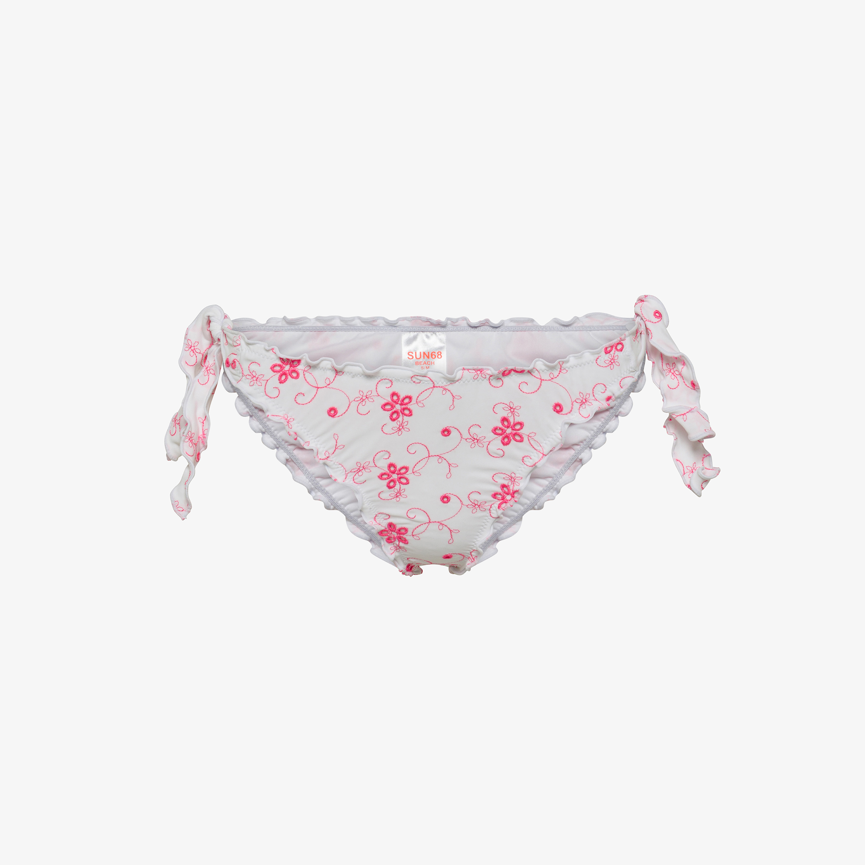 White and fluorescent fuchsia bikini briefs with embroidery