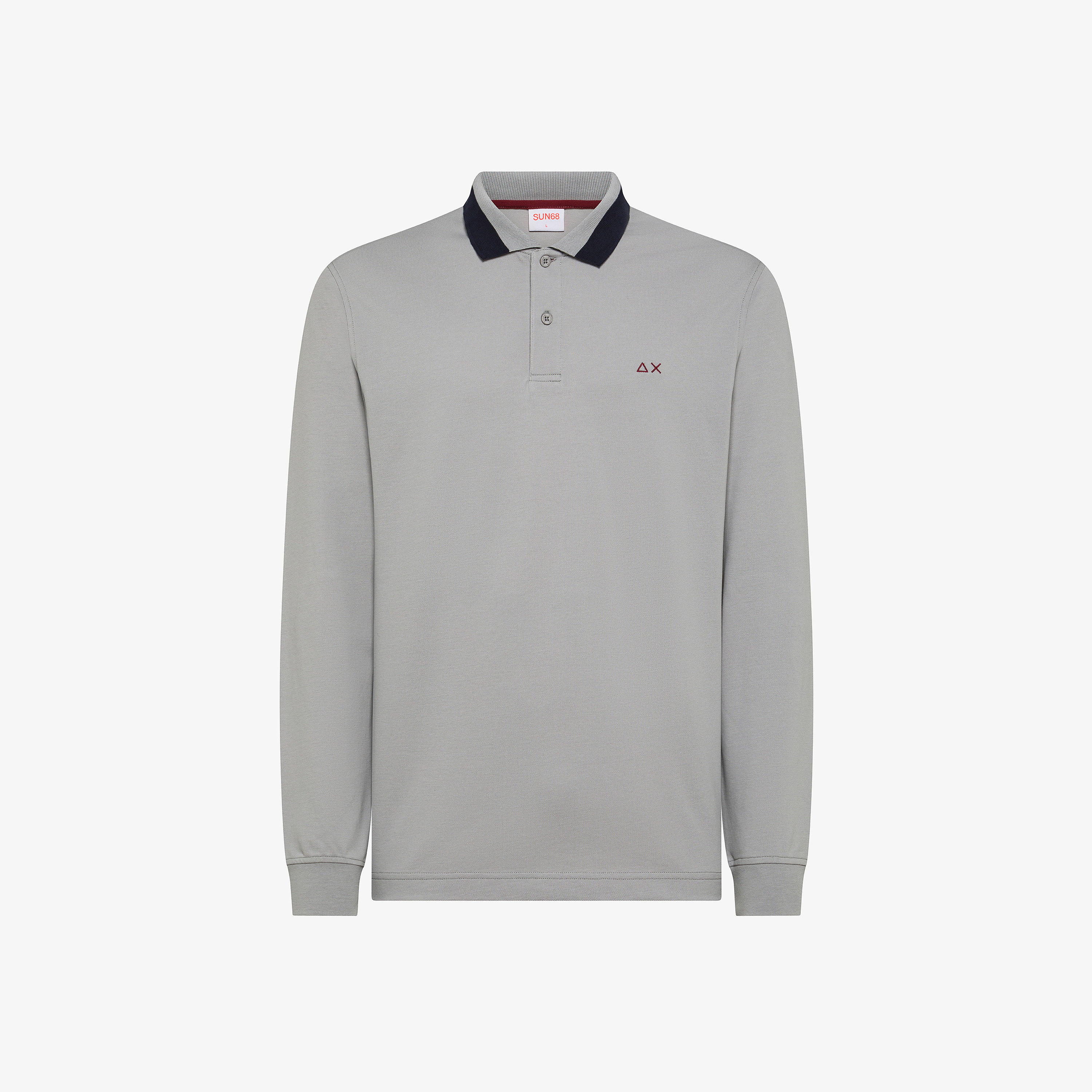 Medium grey cotton piqué polo shirt with contrast collar