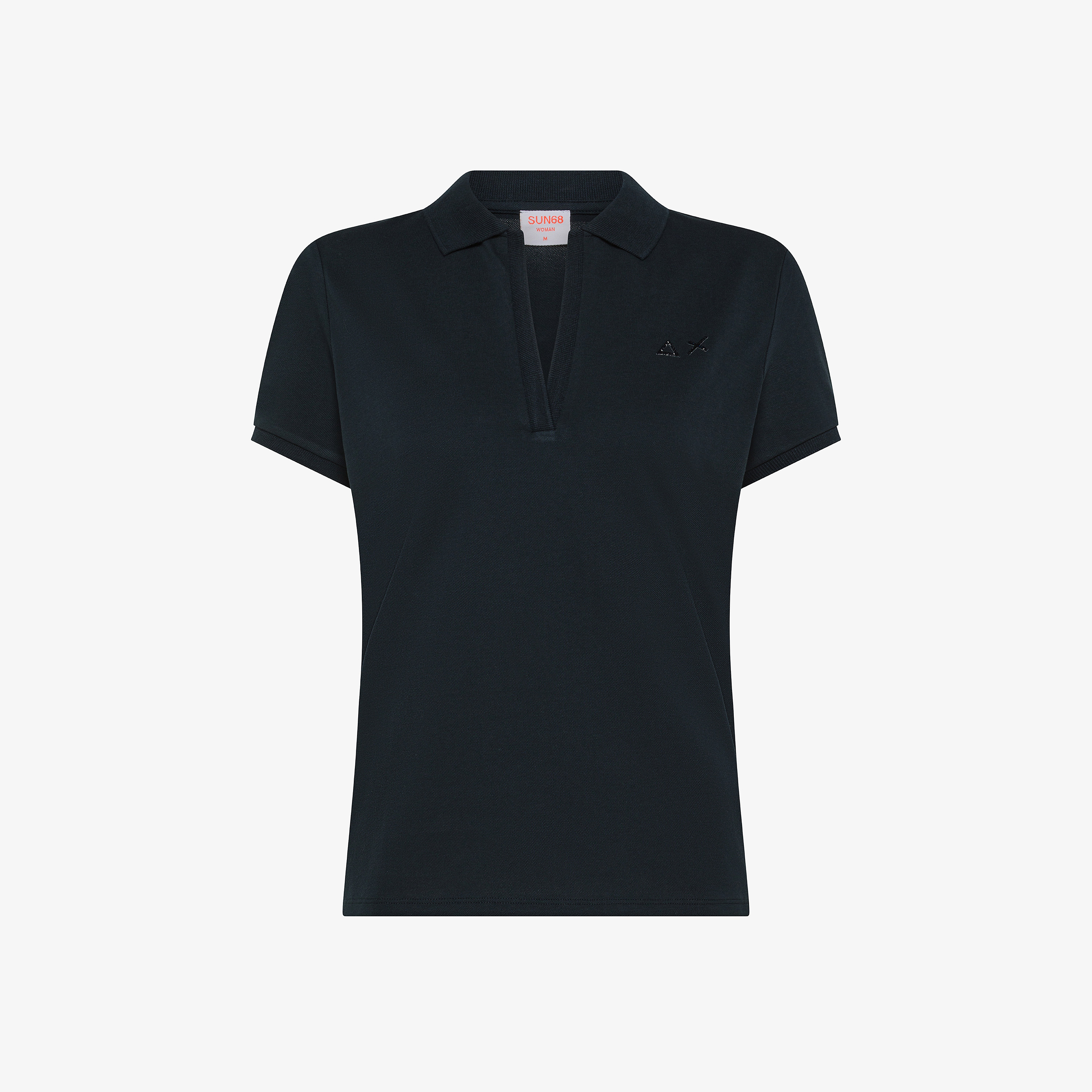 Navy blue cotton piqué polo shirt with rhinestone logo