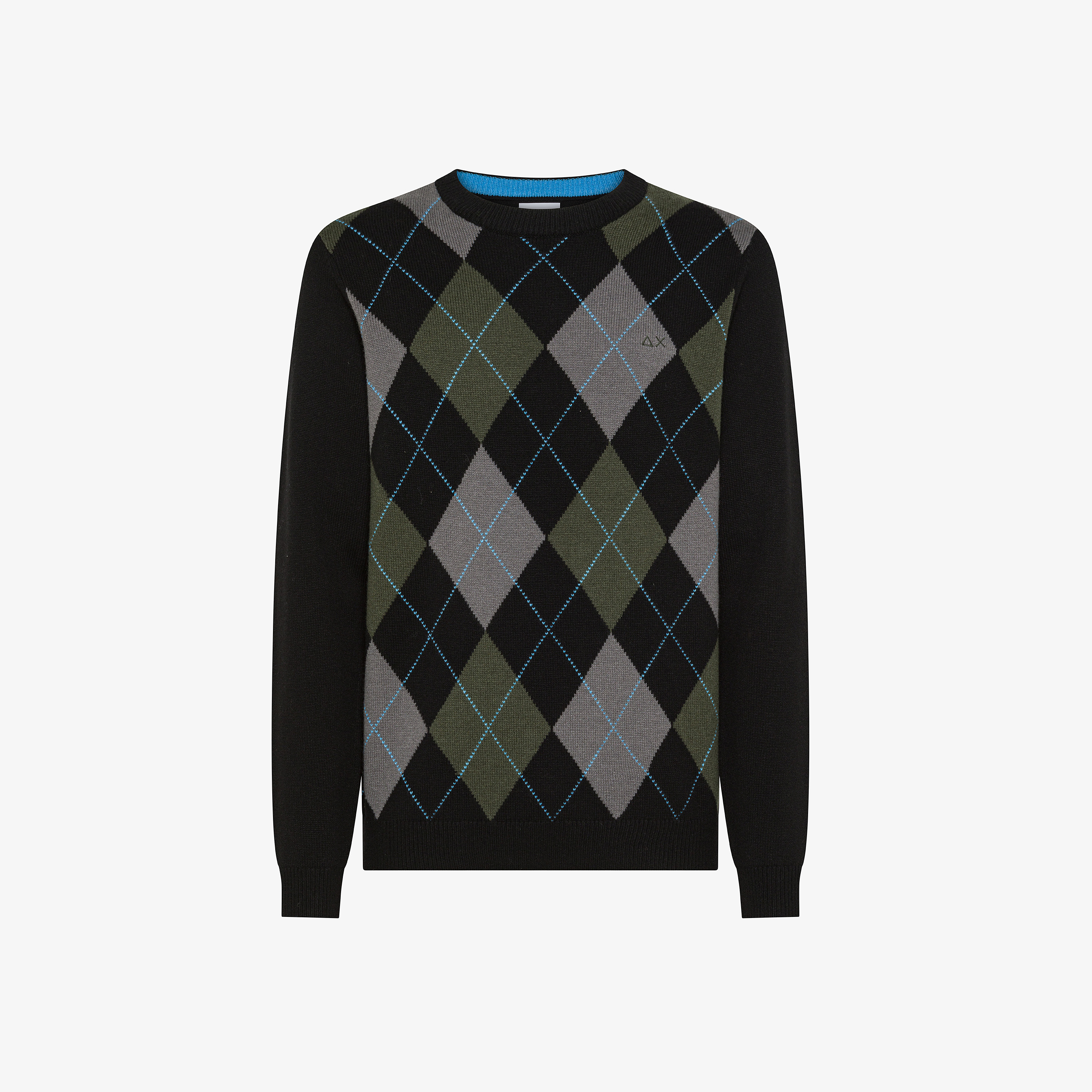 Maglia in lana e cashmere con rombi nero/militare scuro Maglia in lana e cashmere con rombi nero/militare scuro