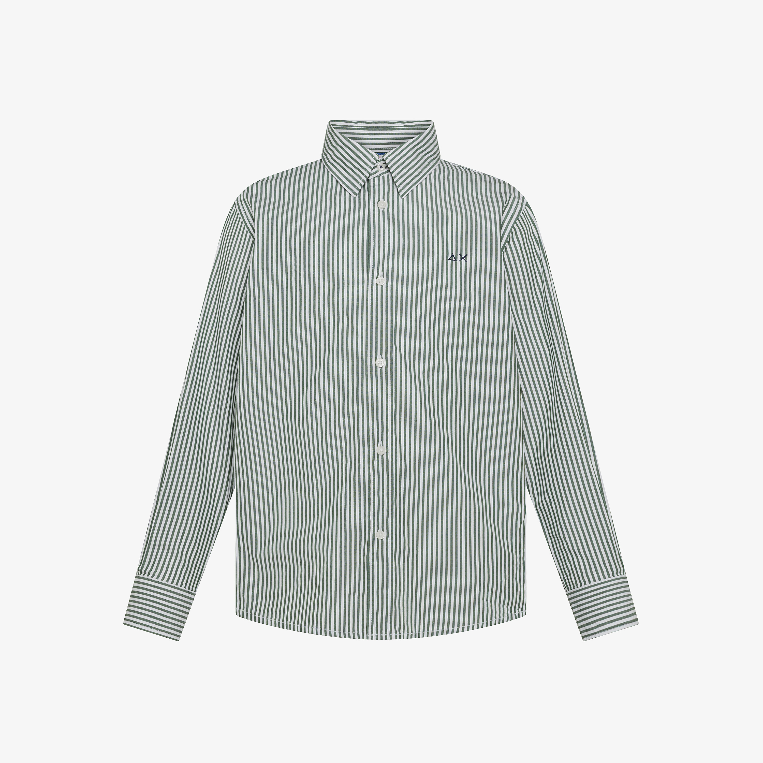 Camicia in cotone a righe verde scuro/bianco