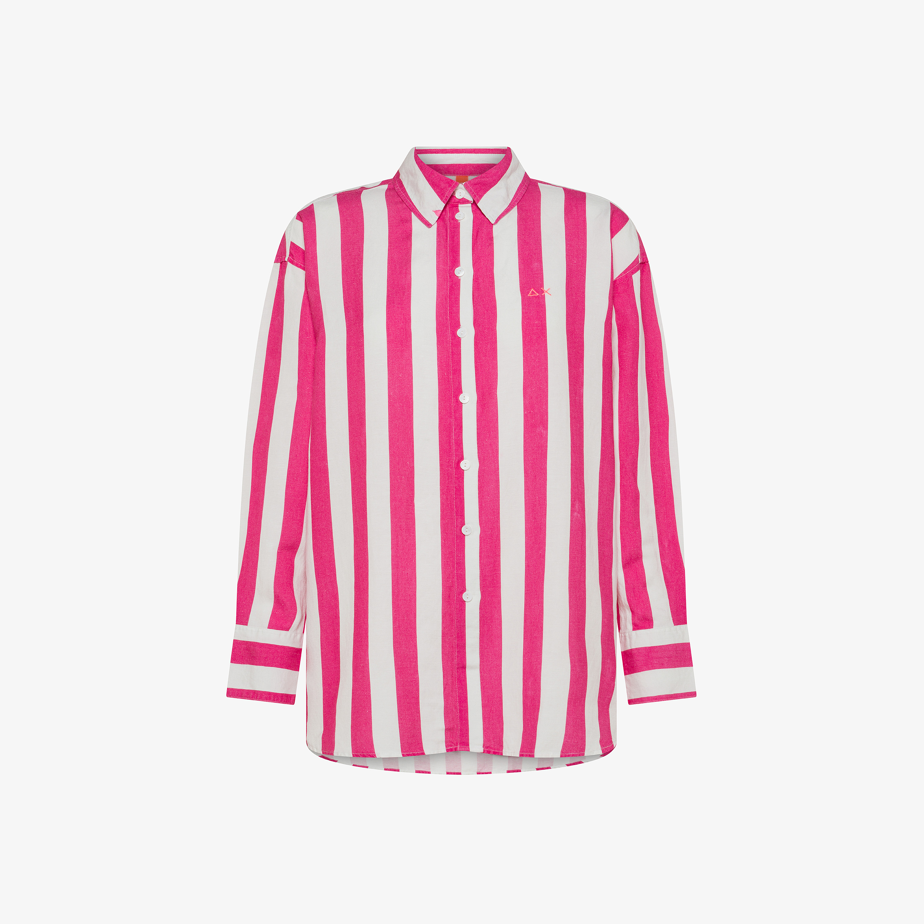 Camicia in lino a righe bianche e fucsia - Main Image