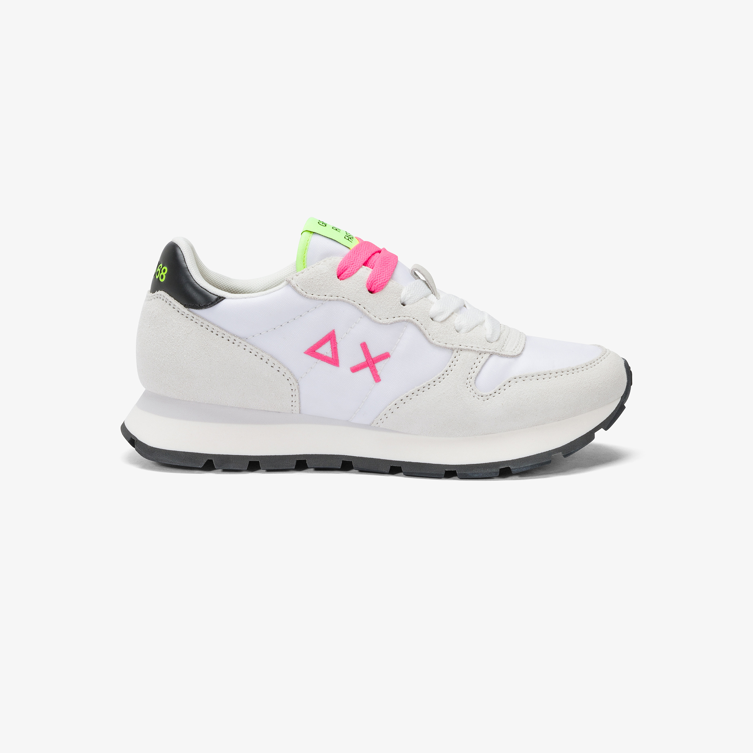 Ally white and fluorescent fuchsia suede and nylon sneaker