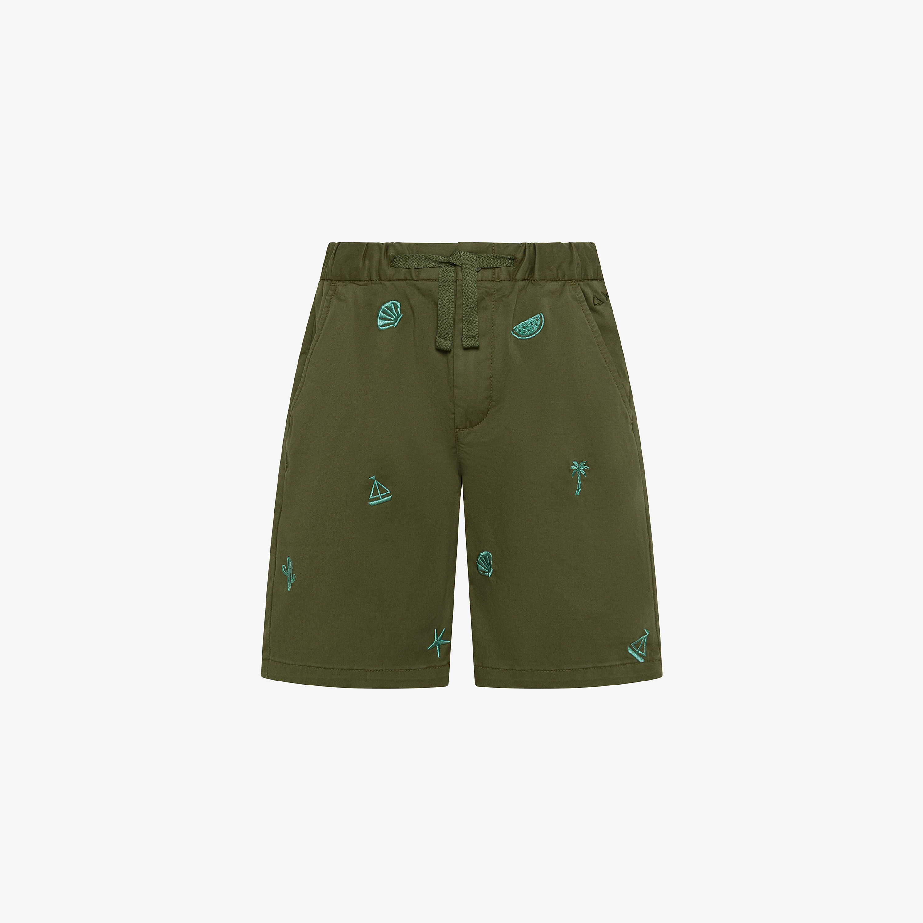 Bermuda in cotone con ricami verde scuro