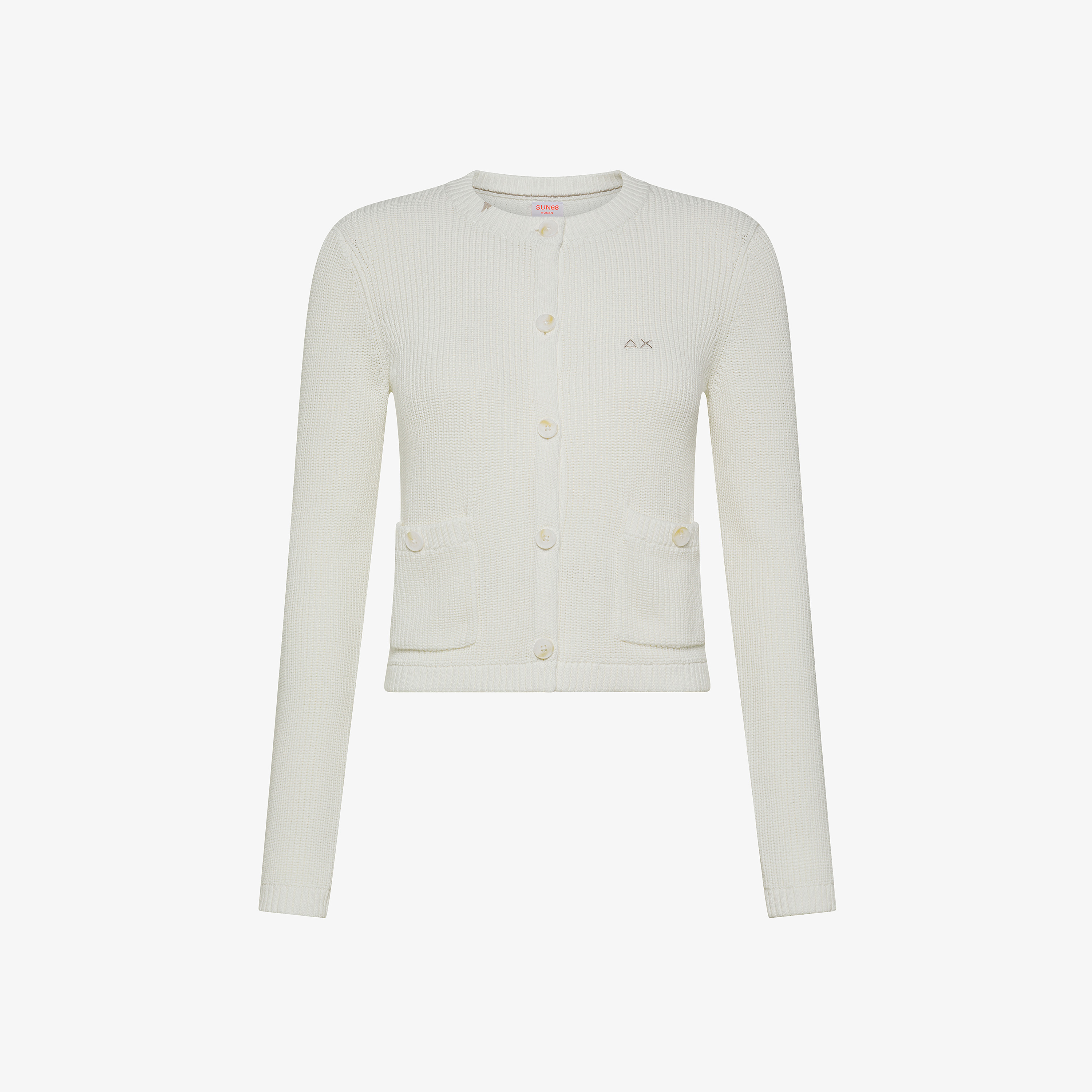 Cardigan in cotone a coste bianco panna