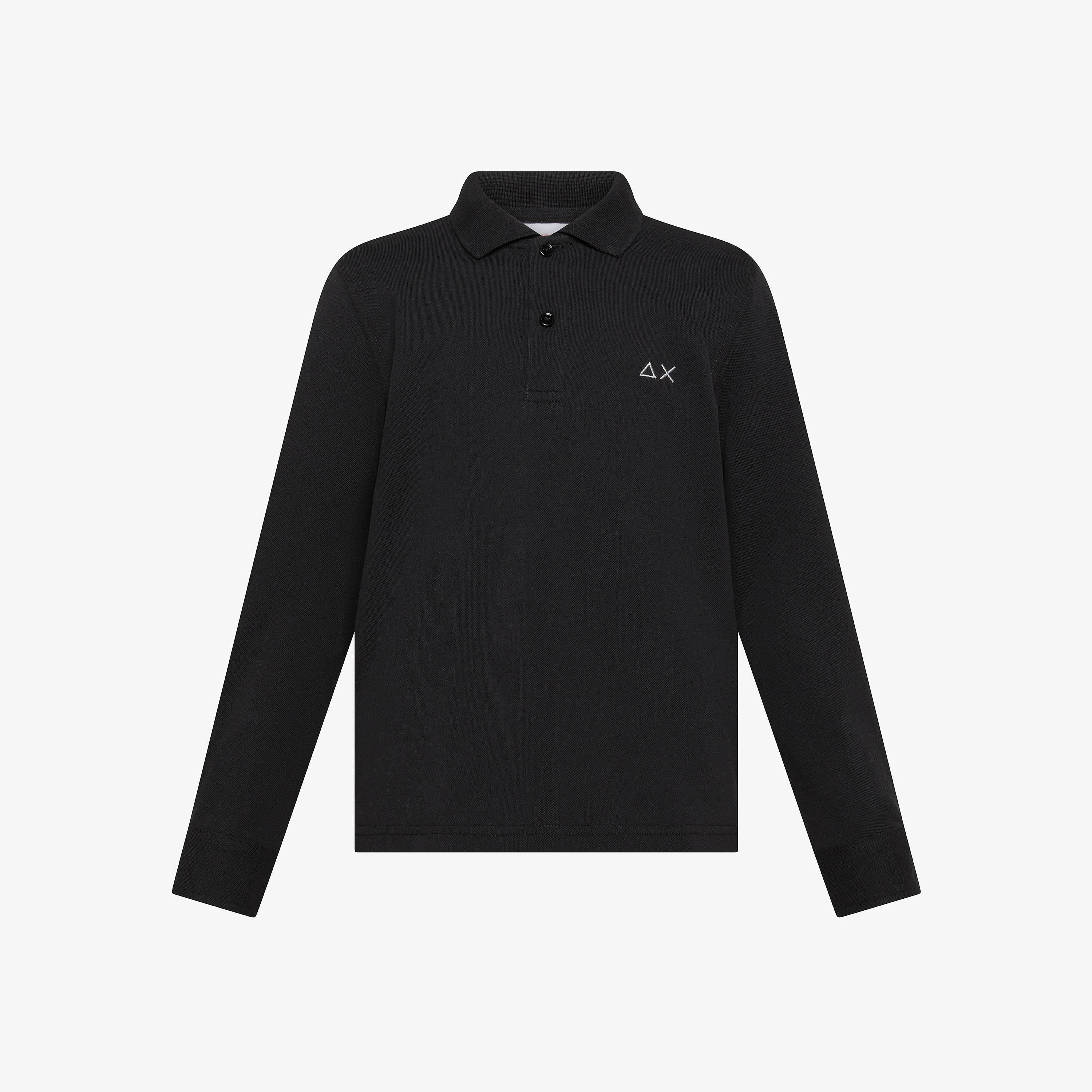 Black cotton piqué polo shirt with patch