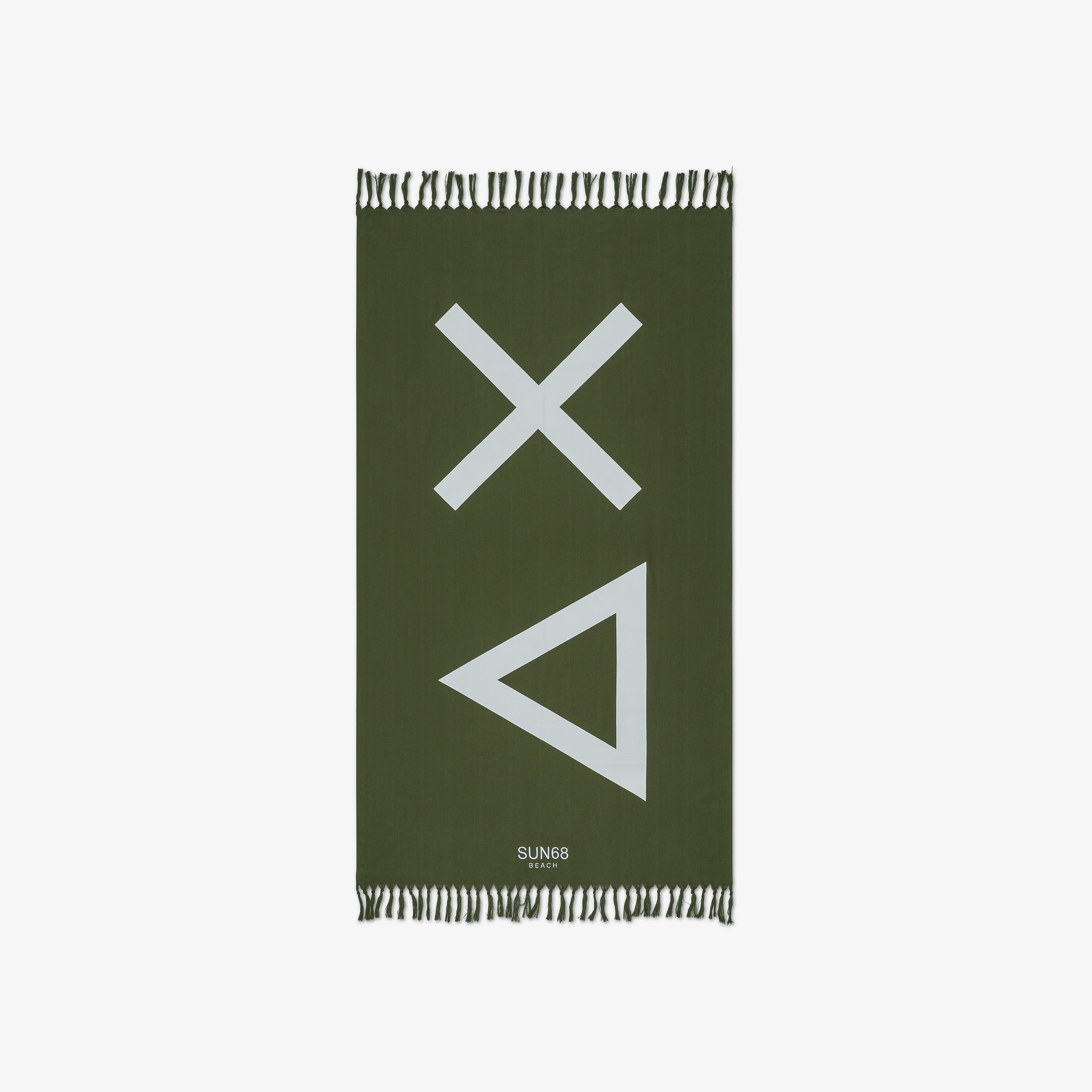 Dark green cotton beach towel with fringe trims