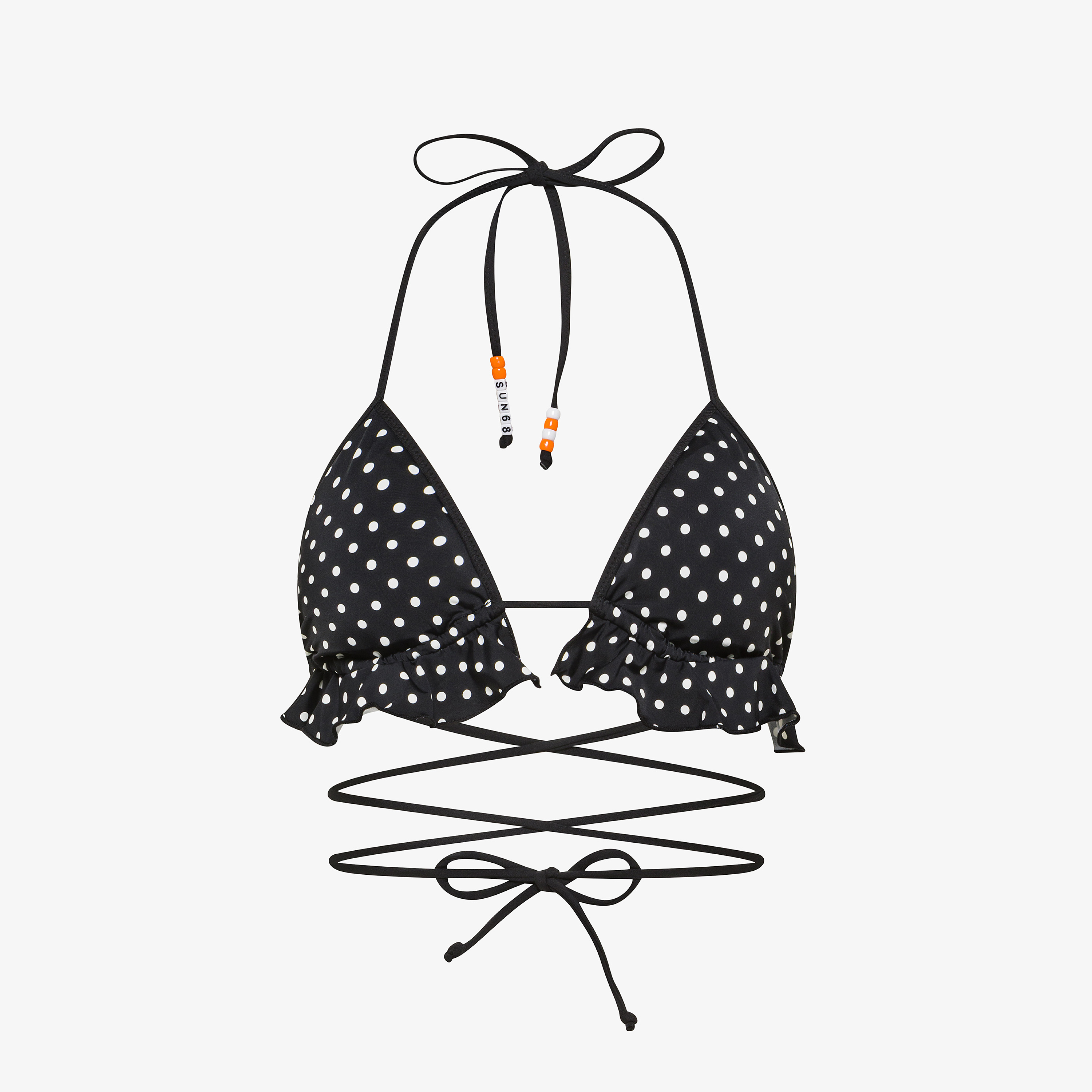 Black/off white polka-dot ruffled bikini