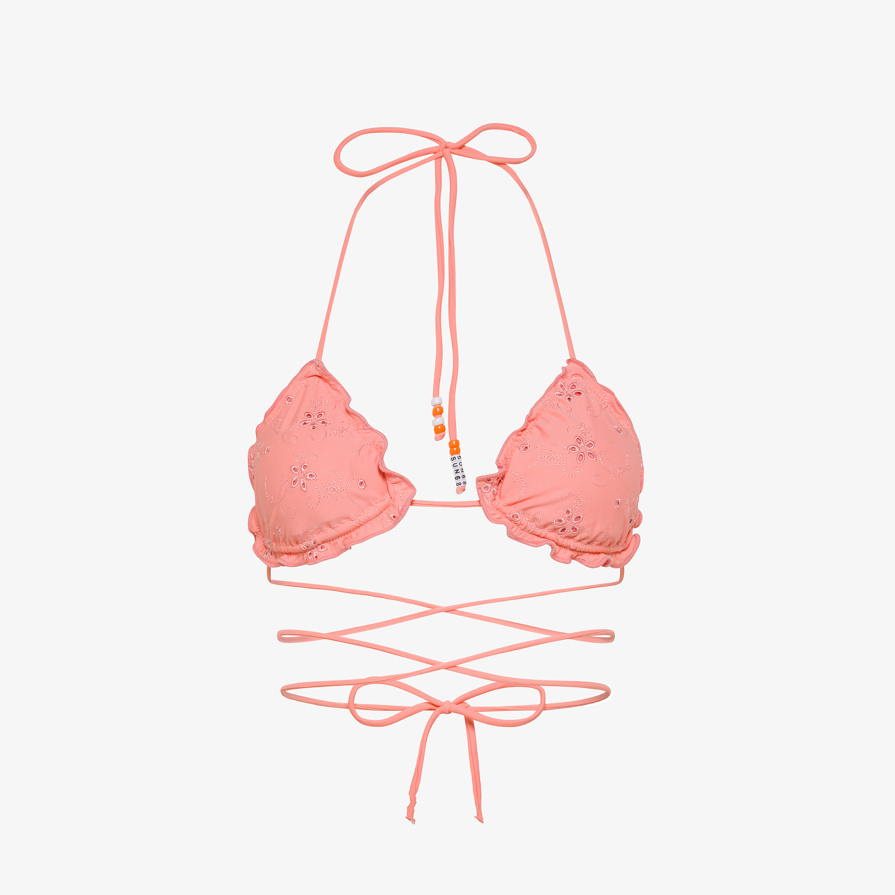 Pink flamingo nylon bikini with embroidery