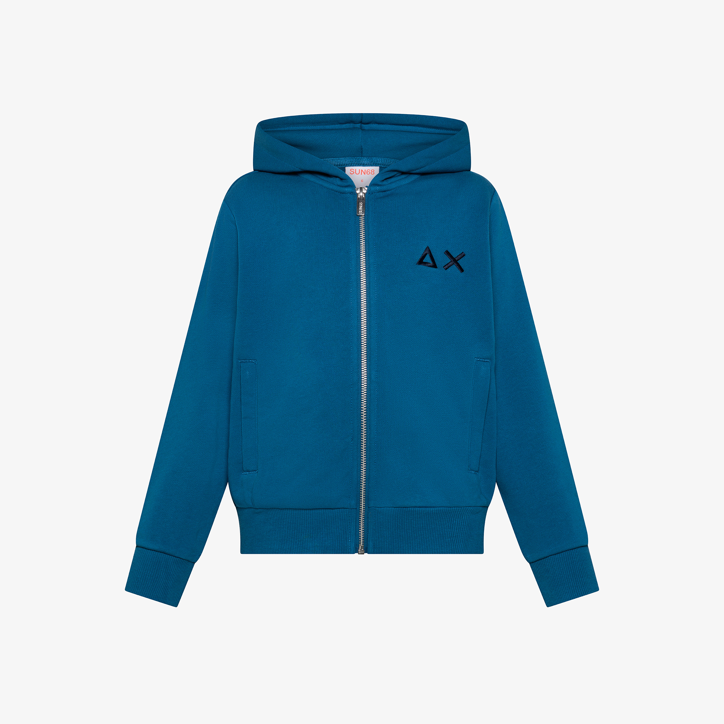 Felpa in cotone con zip avio scuro