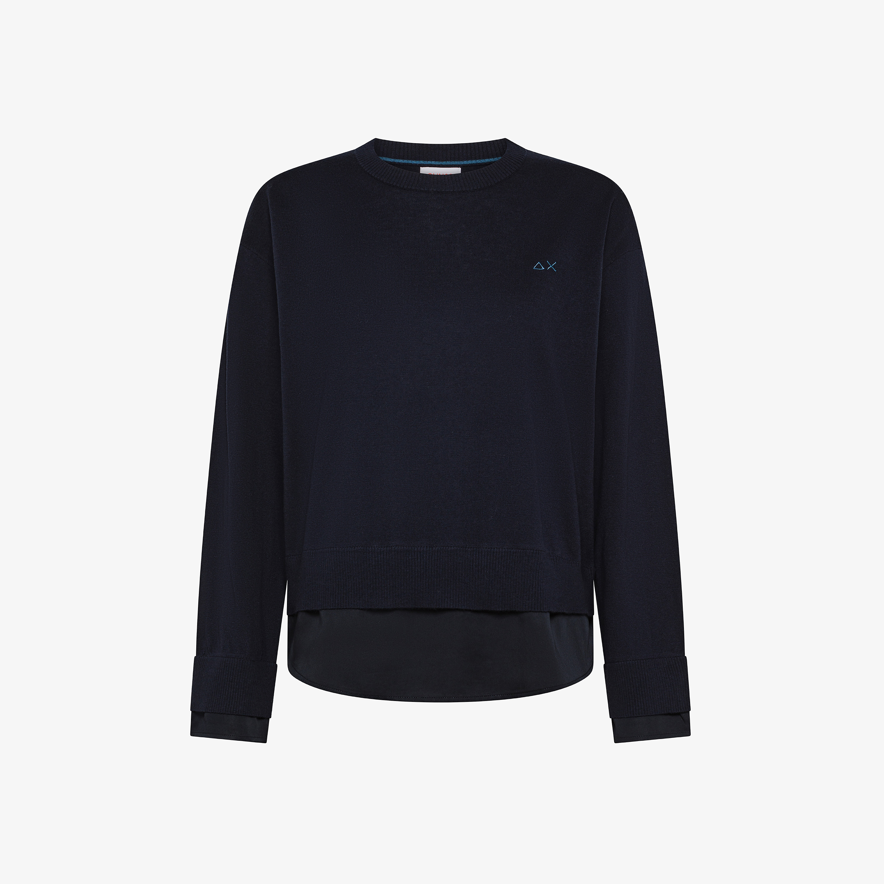 Navy blue wool and cotton jumper with detail