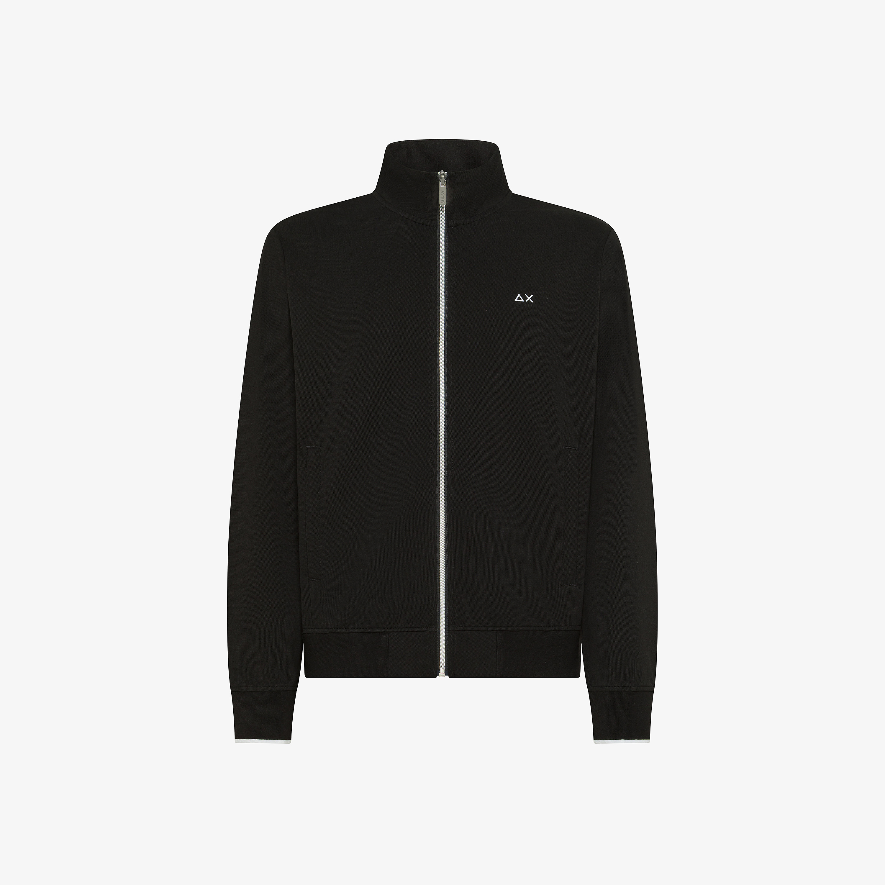 Felpa in piquet di cotone con zip nero