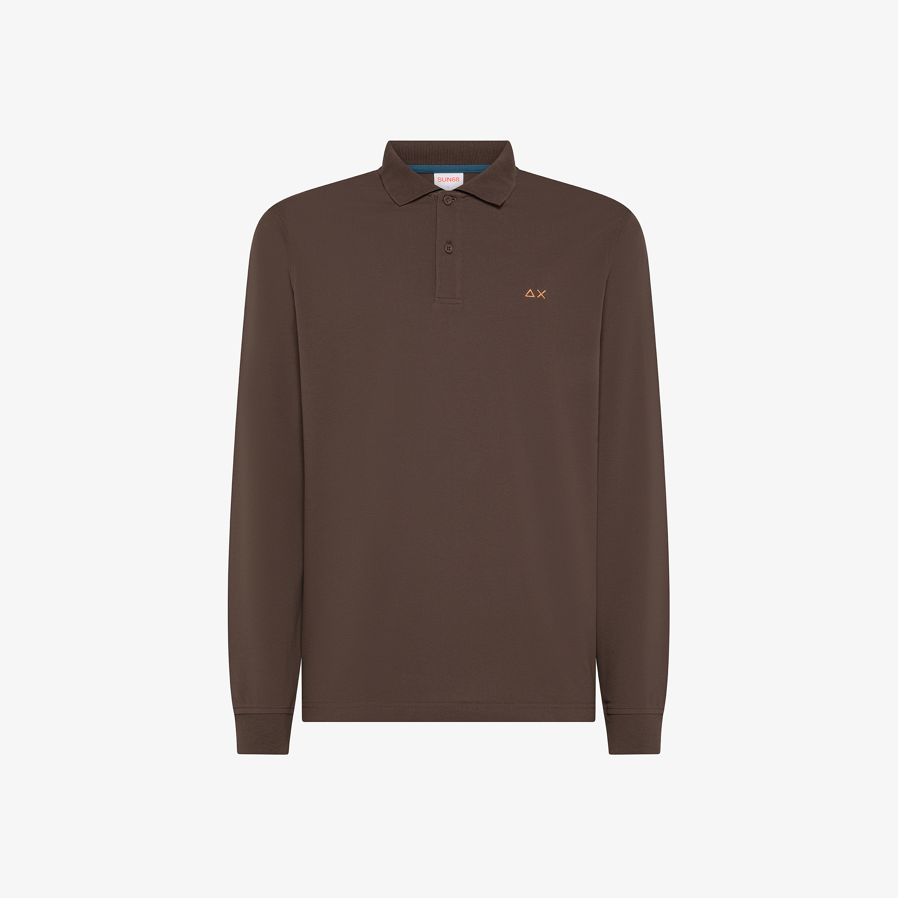 Polo con logo SUN68 in piquet marrone