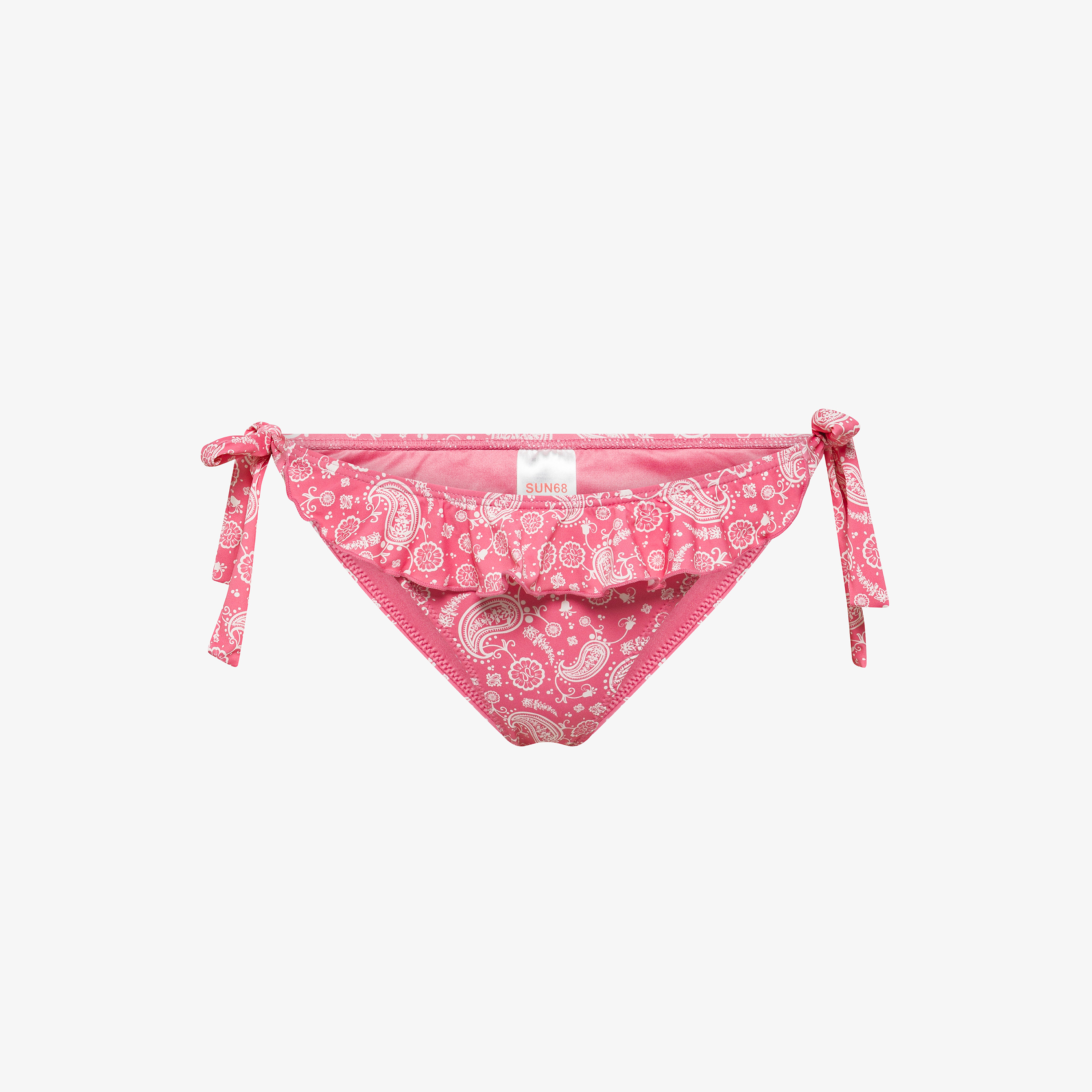 Slip mare con stampa e rouches fucsia/bianco panna