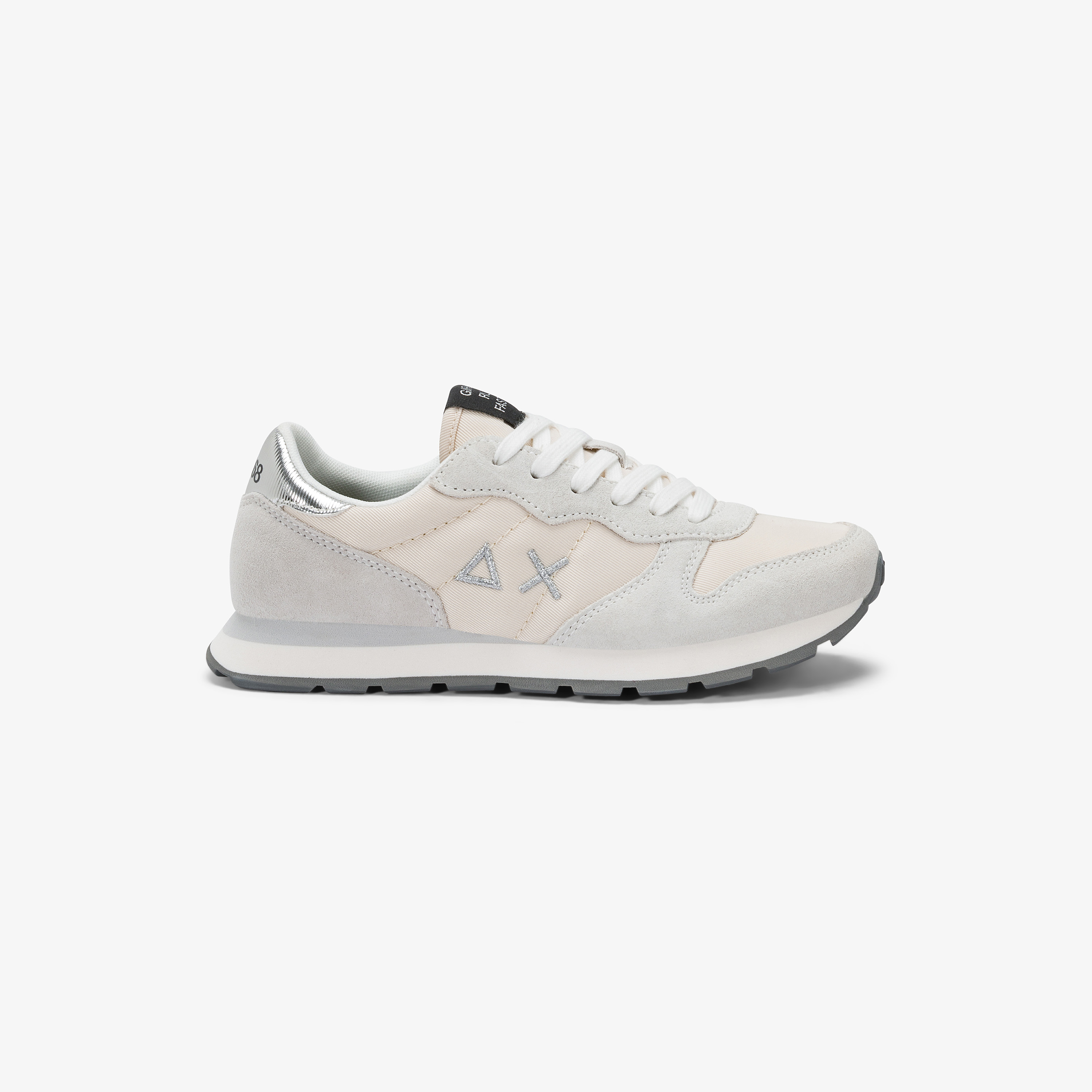 Sneaker Teen Girl's Ally Gold Silver in nylon e suede bianco panna