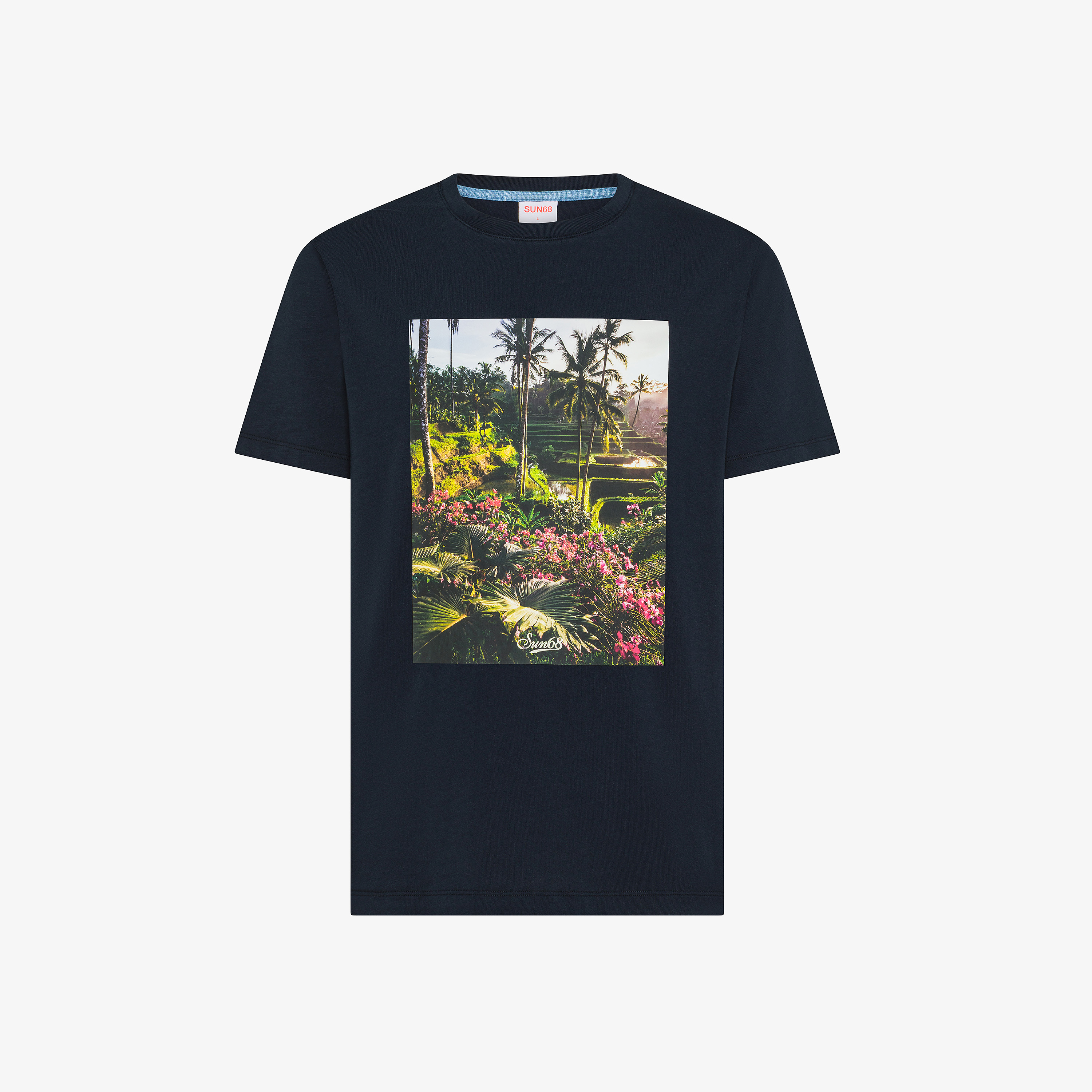 T-shirt in jersey di cotone con stampa blu navy