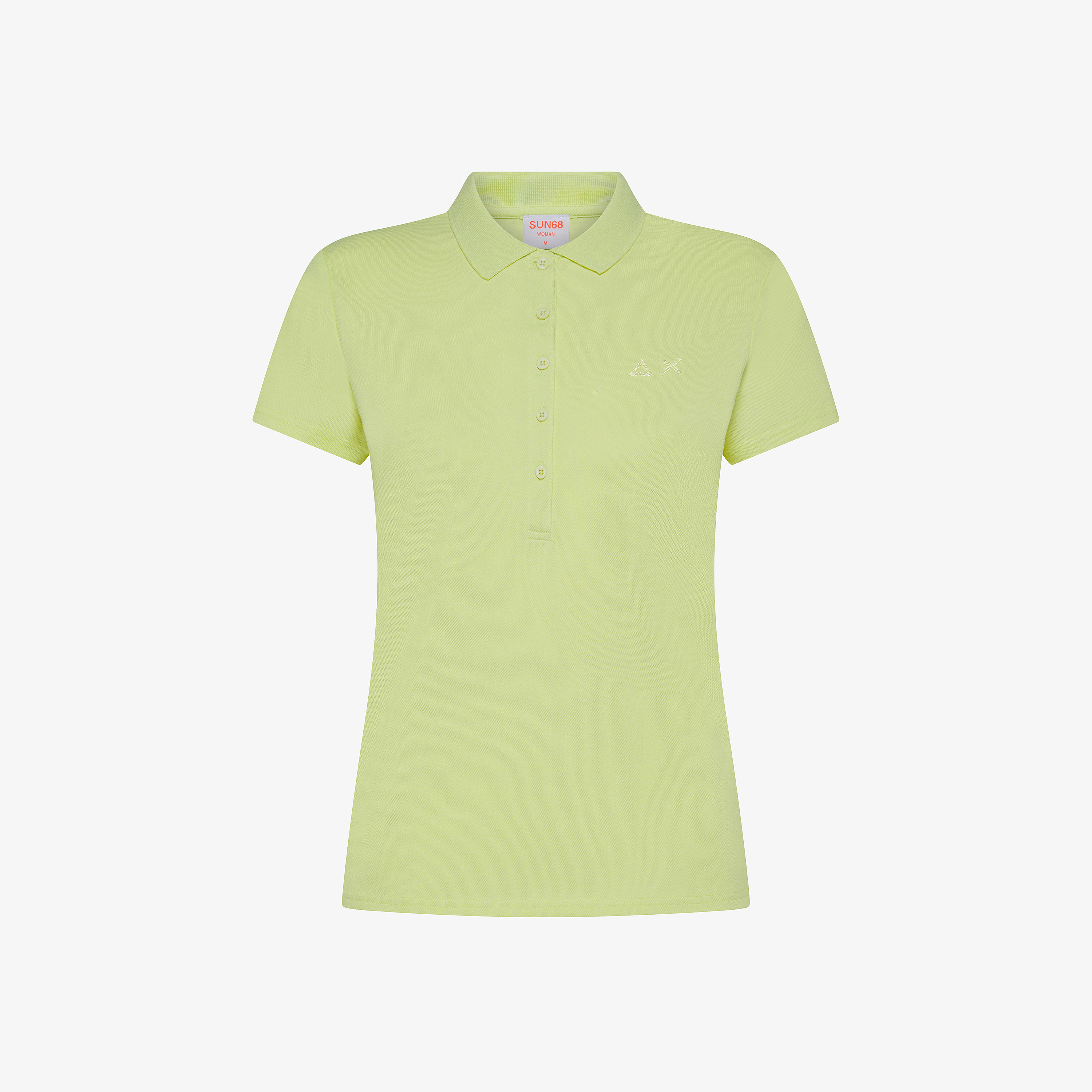 Lemon yellow cotton piqué polo shirt with rhinestone logo