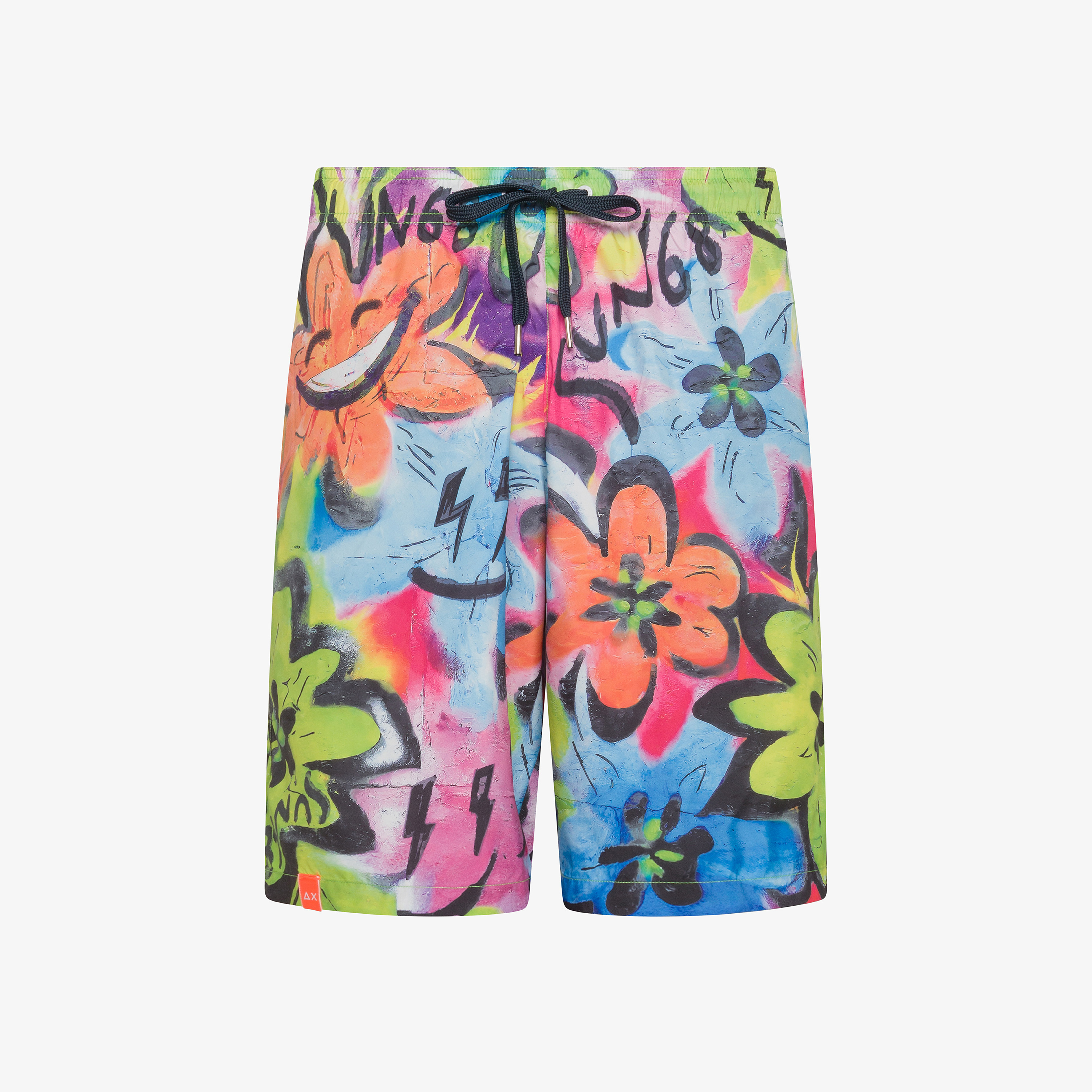 Light green and orange printed nylon swim shorts