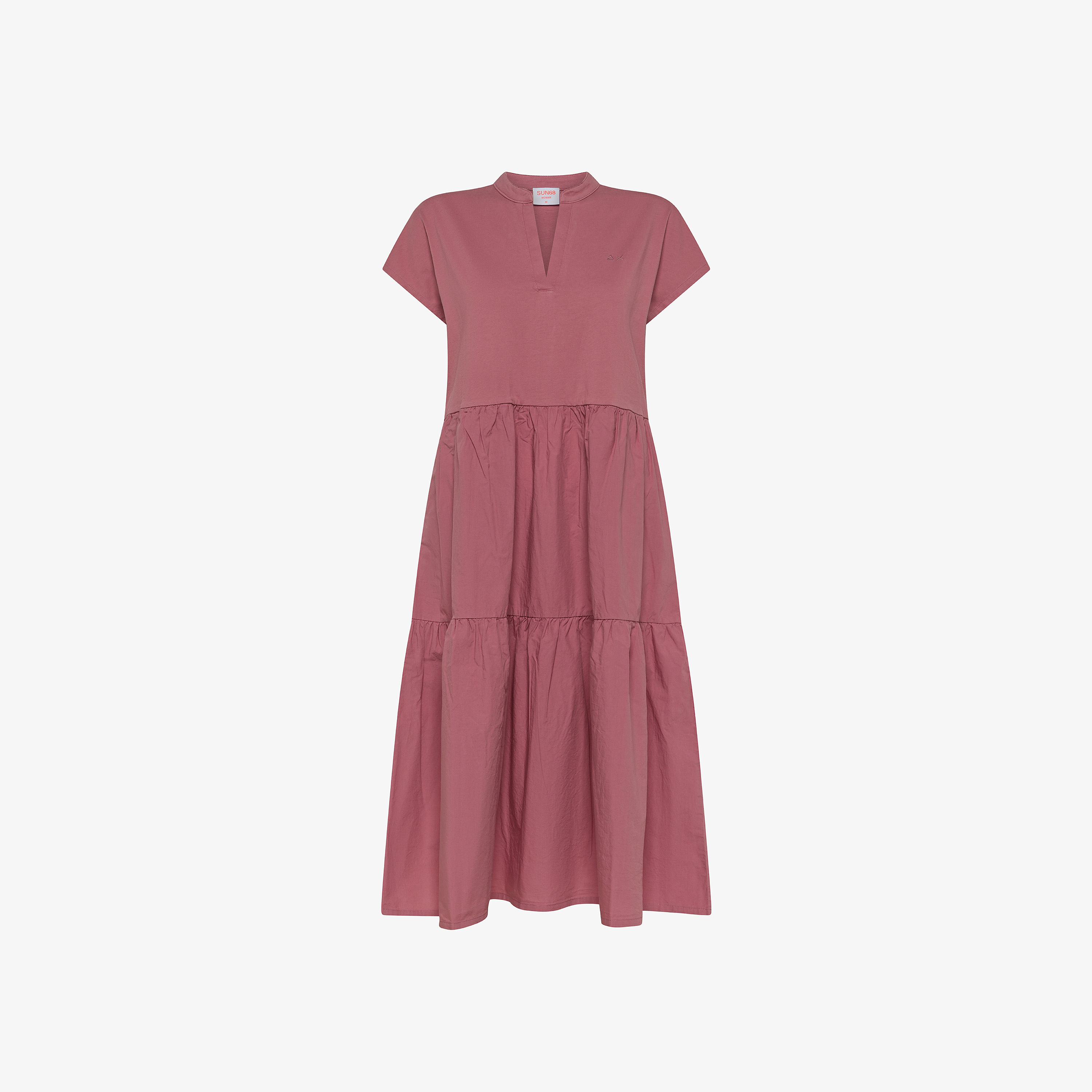 Abito lungo in cotone rosa scuro