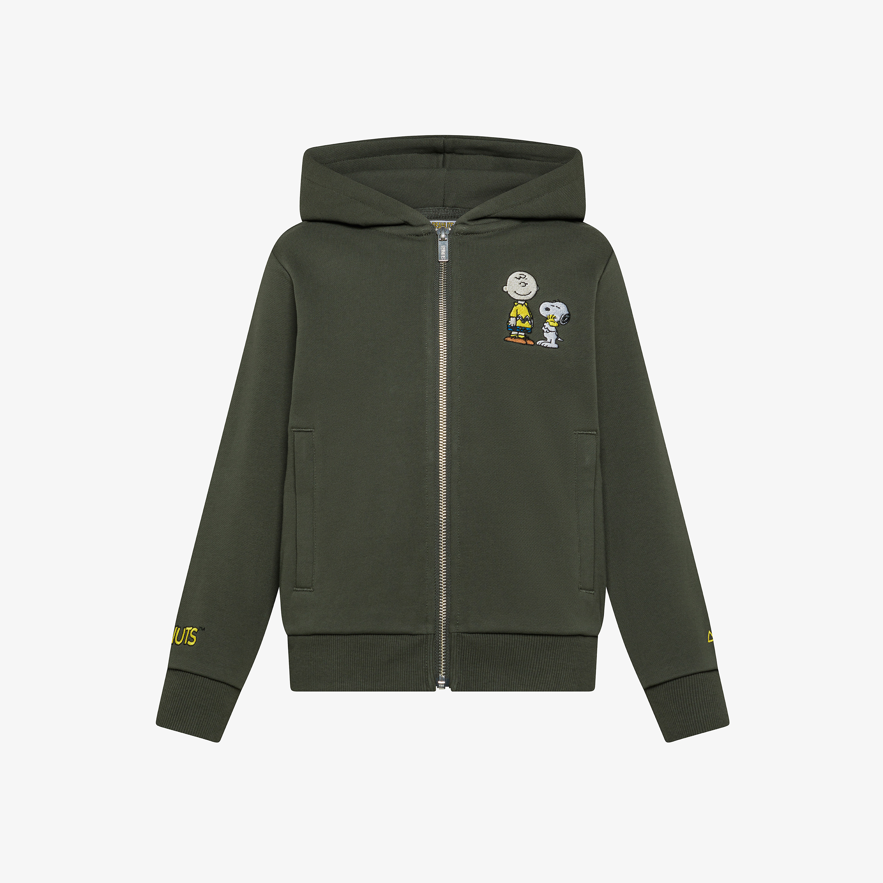 Felpa Peanuts in cotone con zip militare scuro