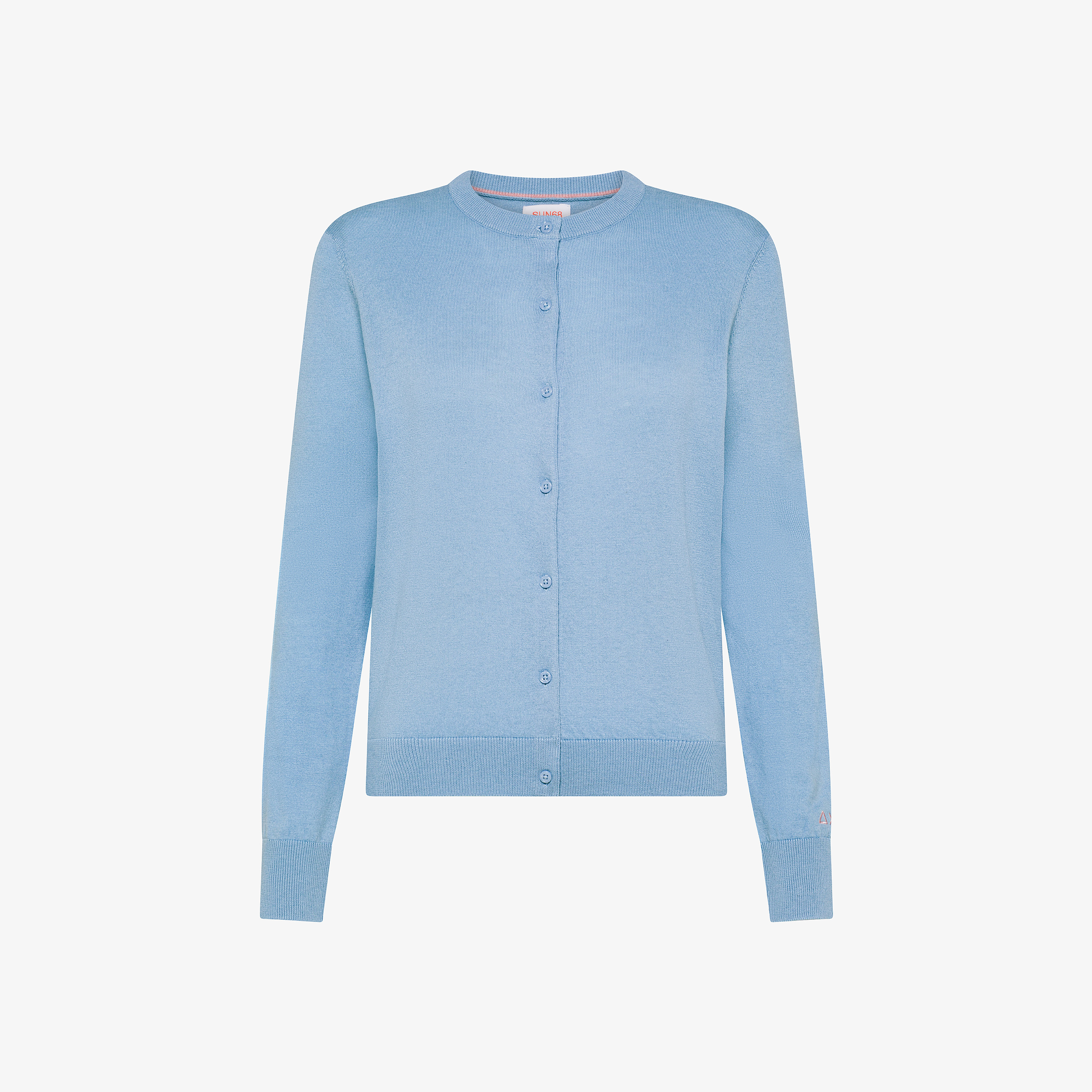 Cardigan girocollo in lana e cotone azzurro chiaro bice