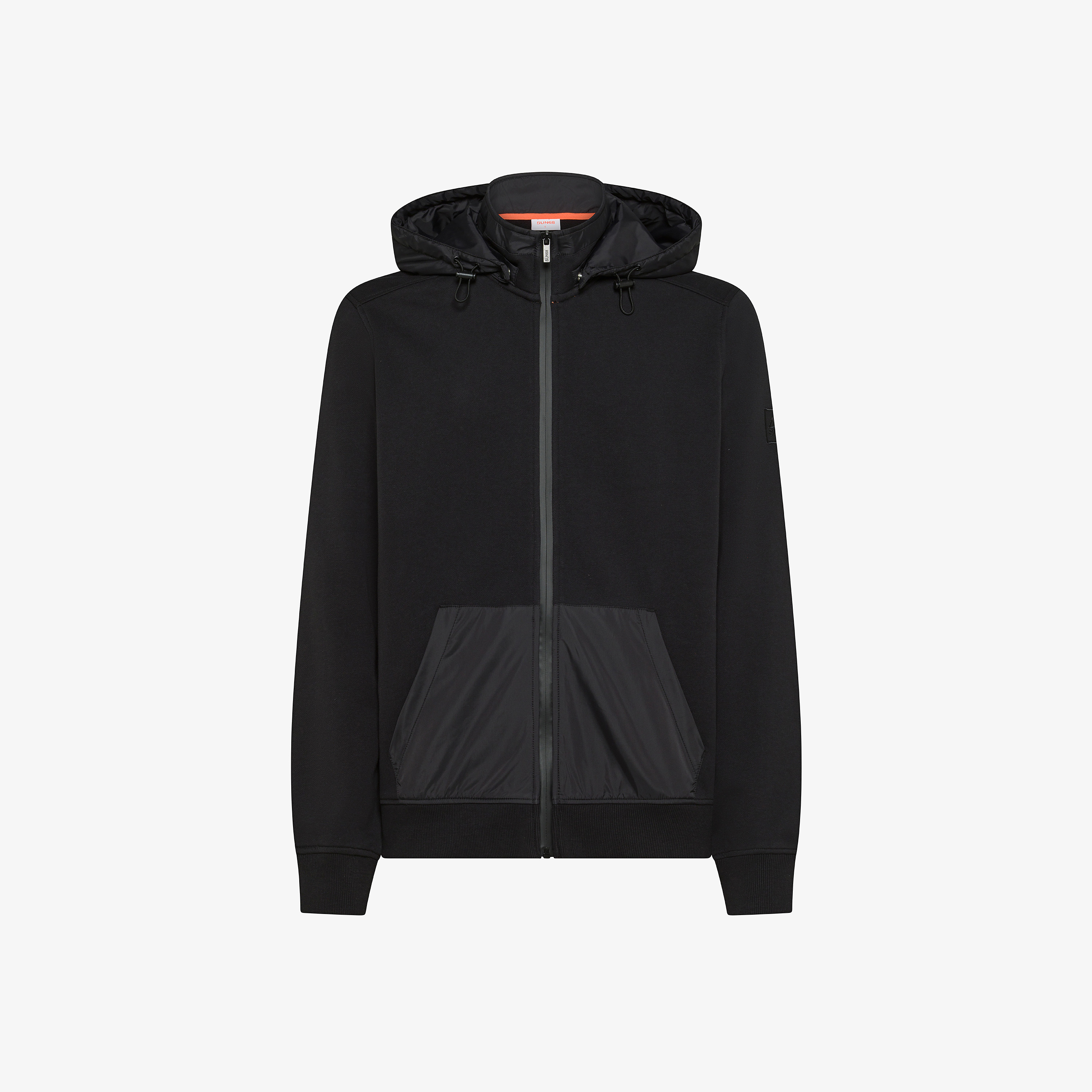 Black cotton fleece and nylon jacket