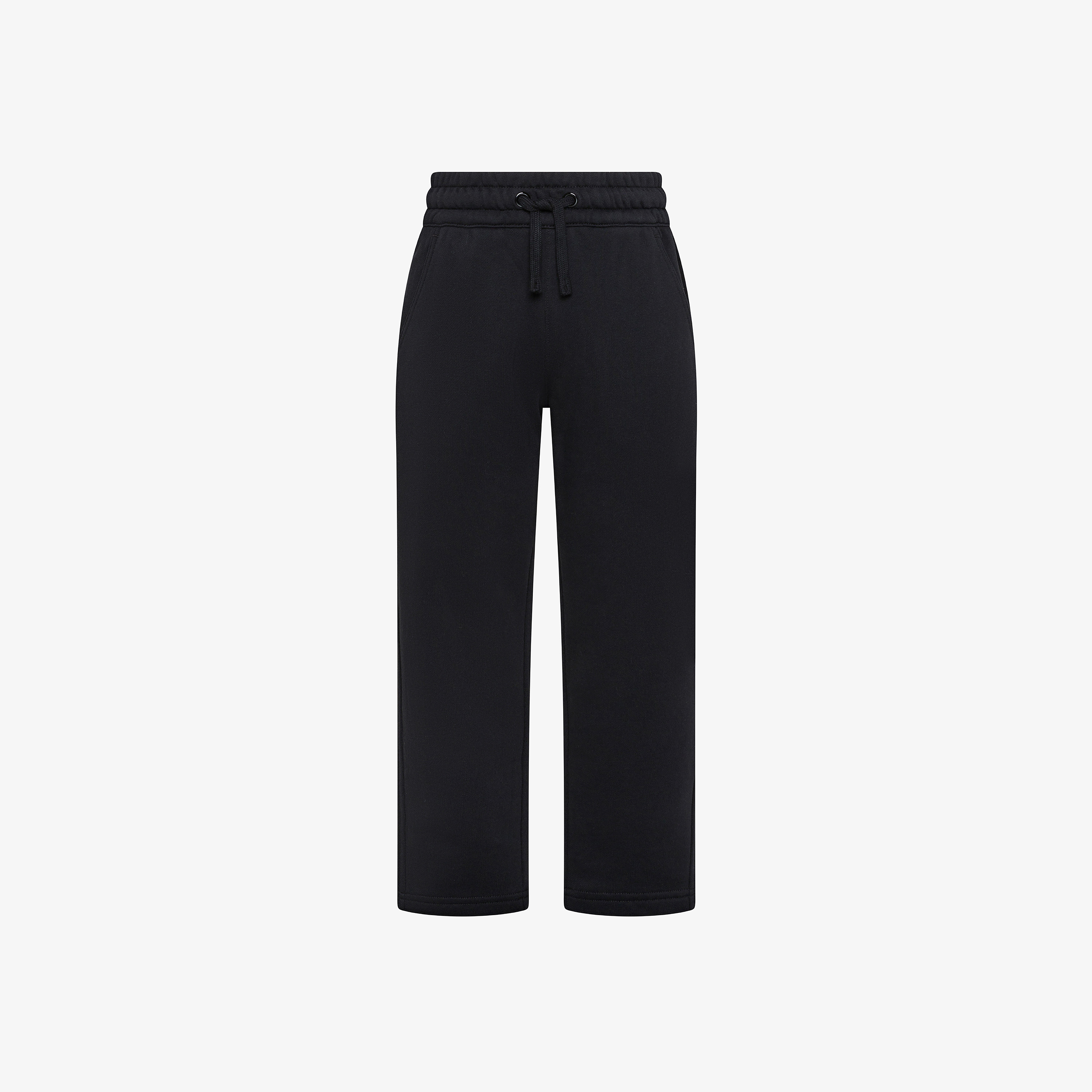 Black cotton fleece joggers with drawstring