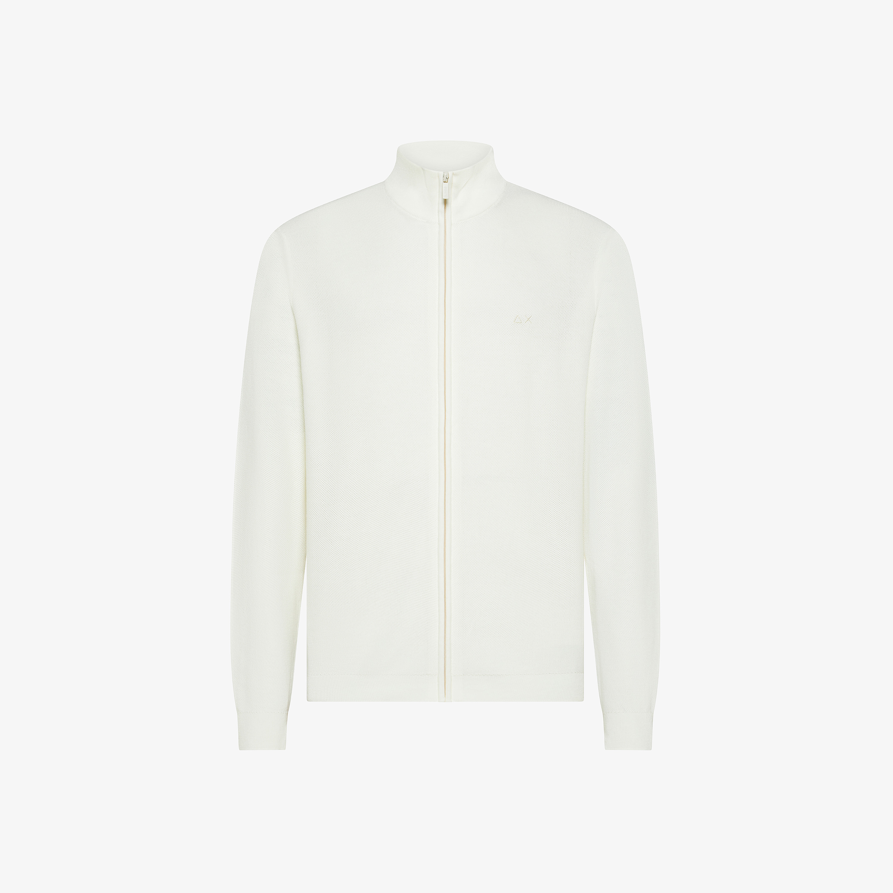 Cardigan in maglia di cotone con zip bianco panna