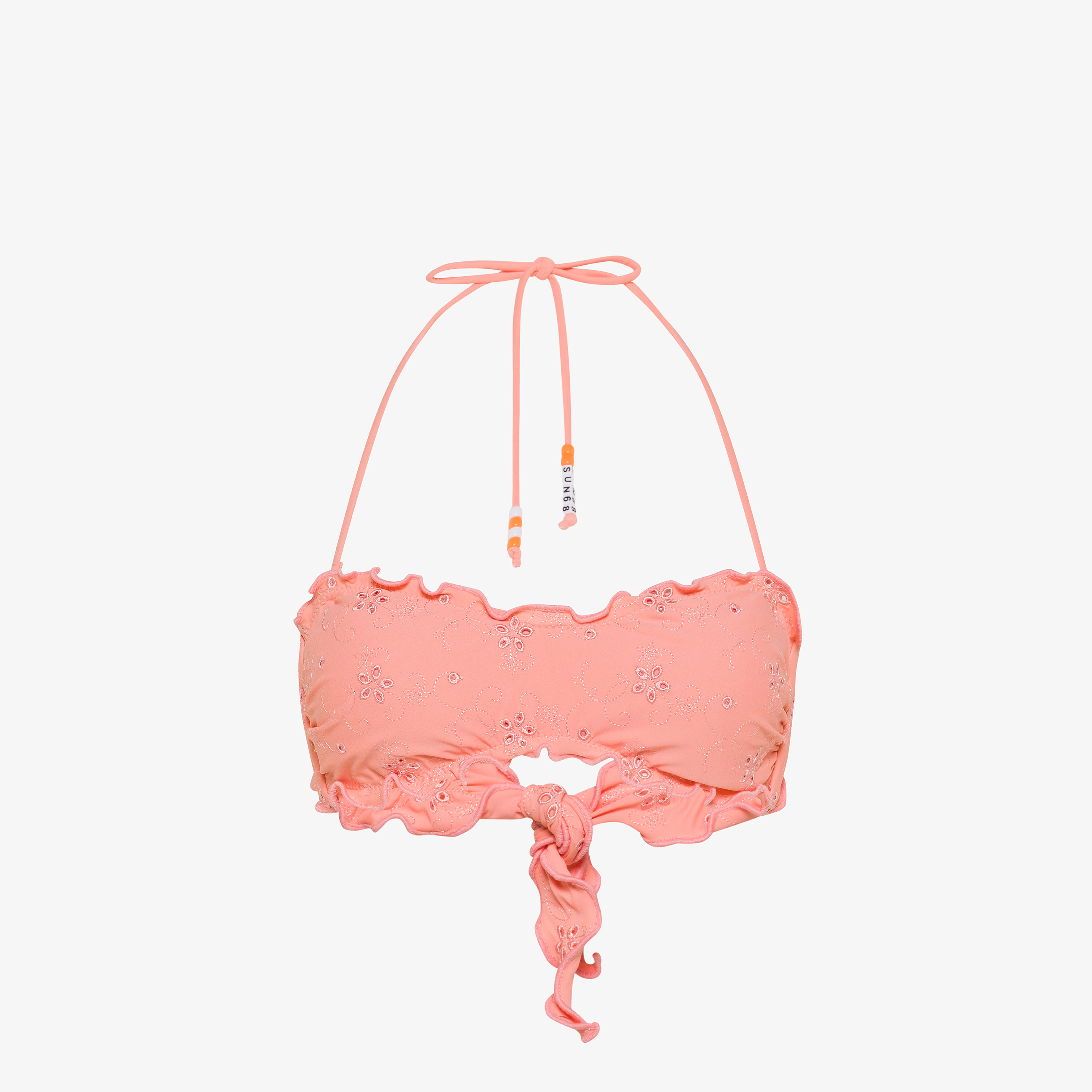 Pink flamingo nylon bikini top with embroidery