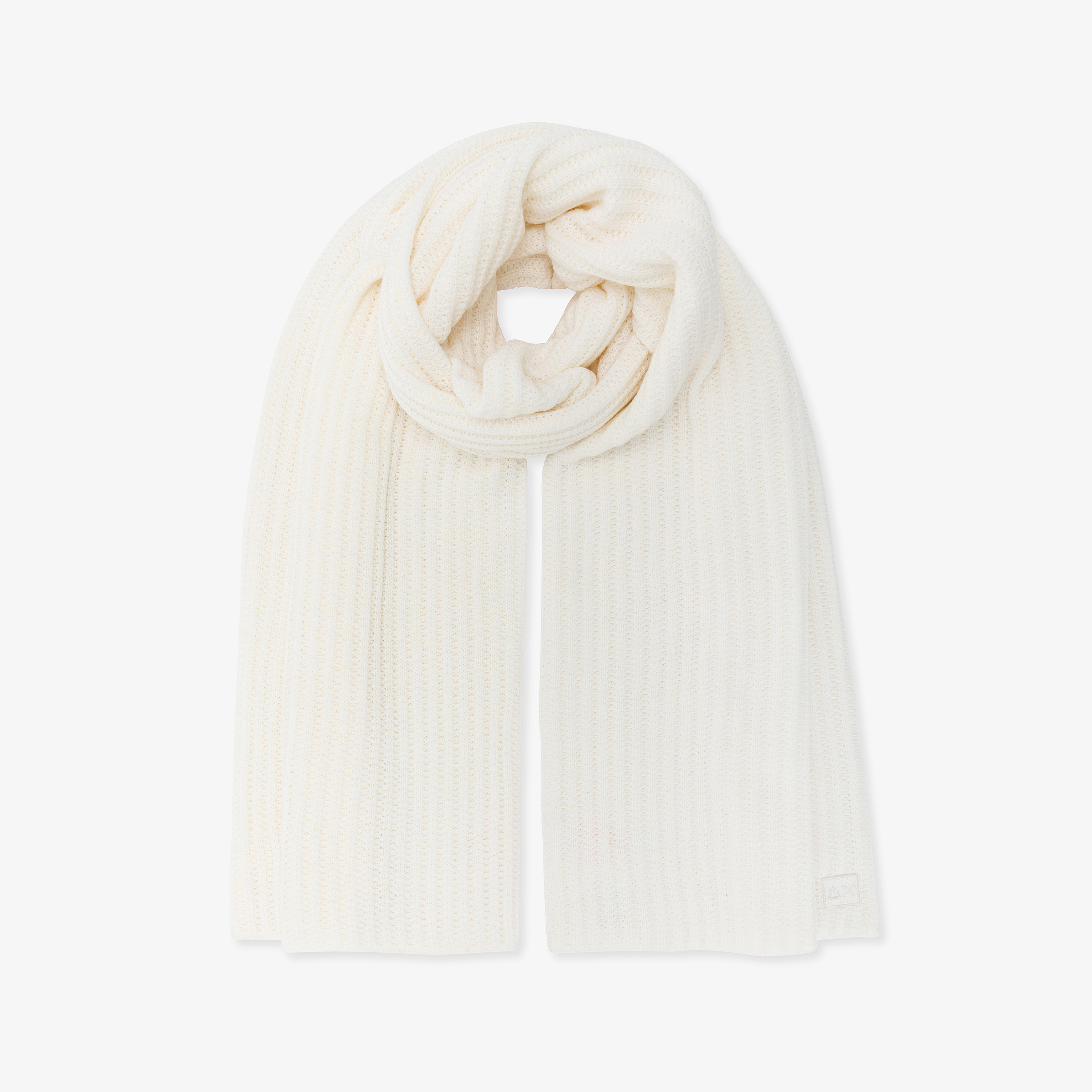 Off white ribbed wool blend scarf