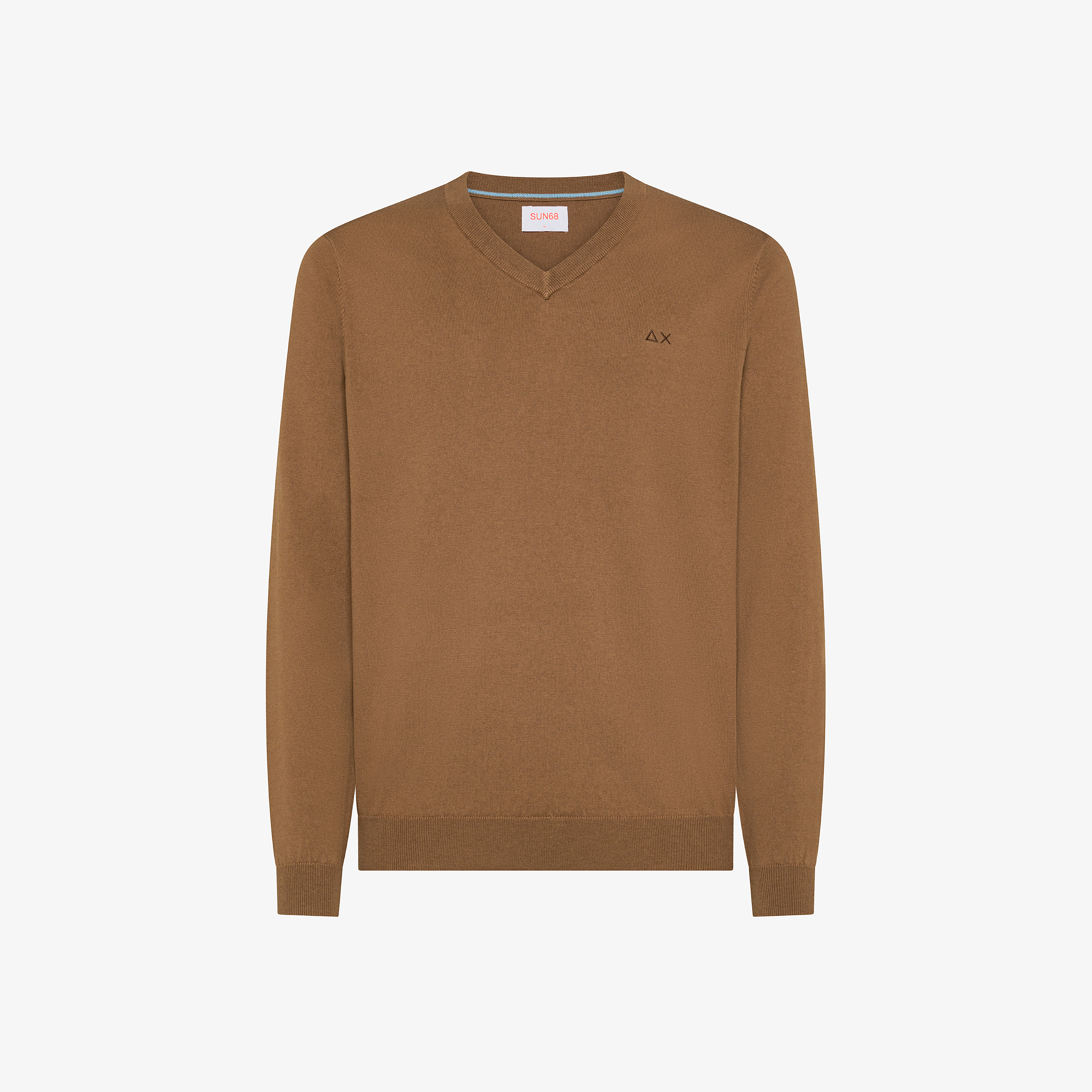 Maglia in lana e cotone con scollo a V marrone deserto