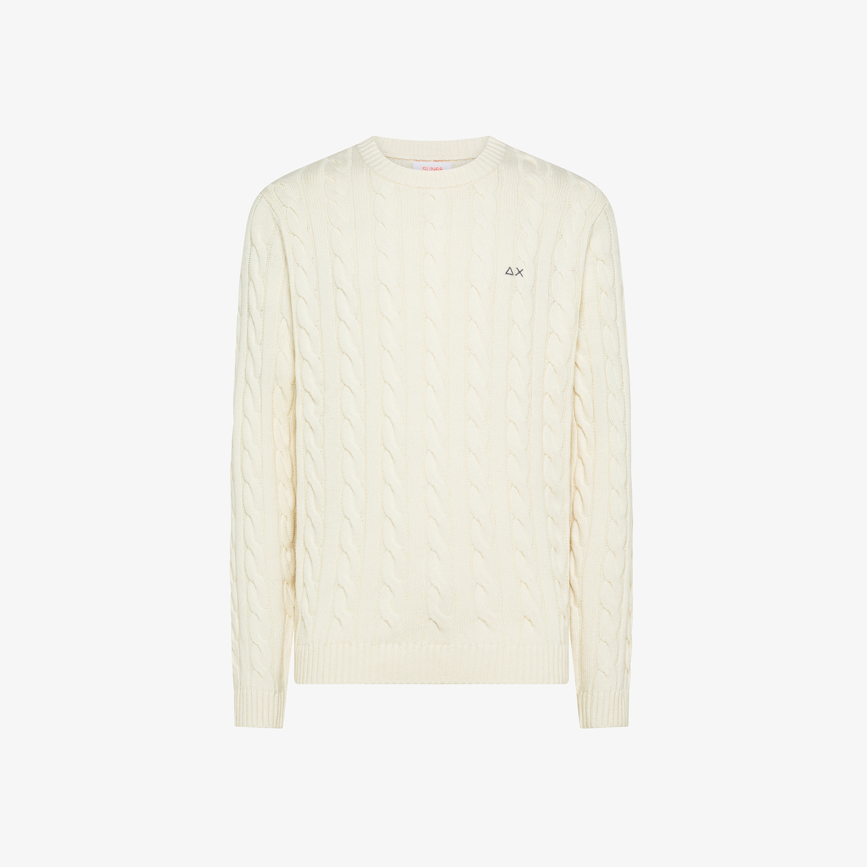 Maglia girocollo in misto lana a trecce bianco panna