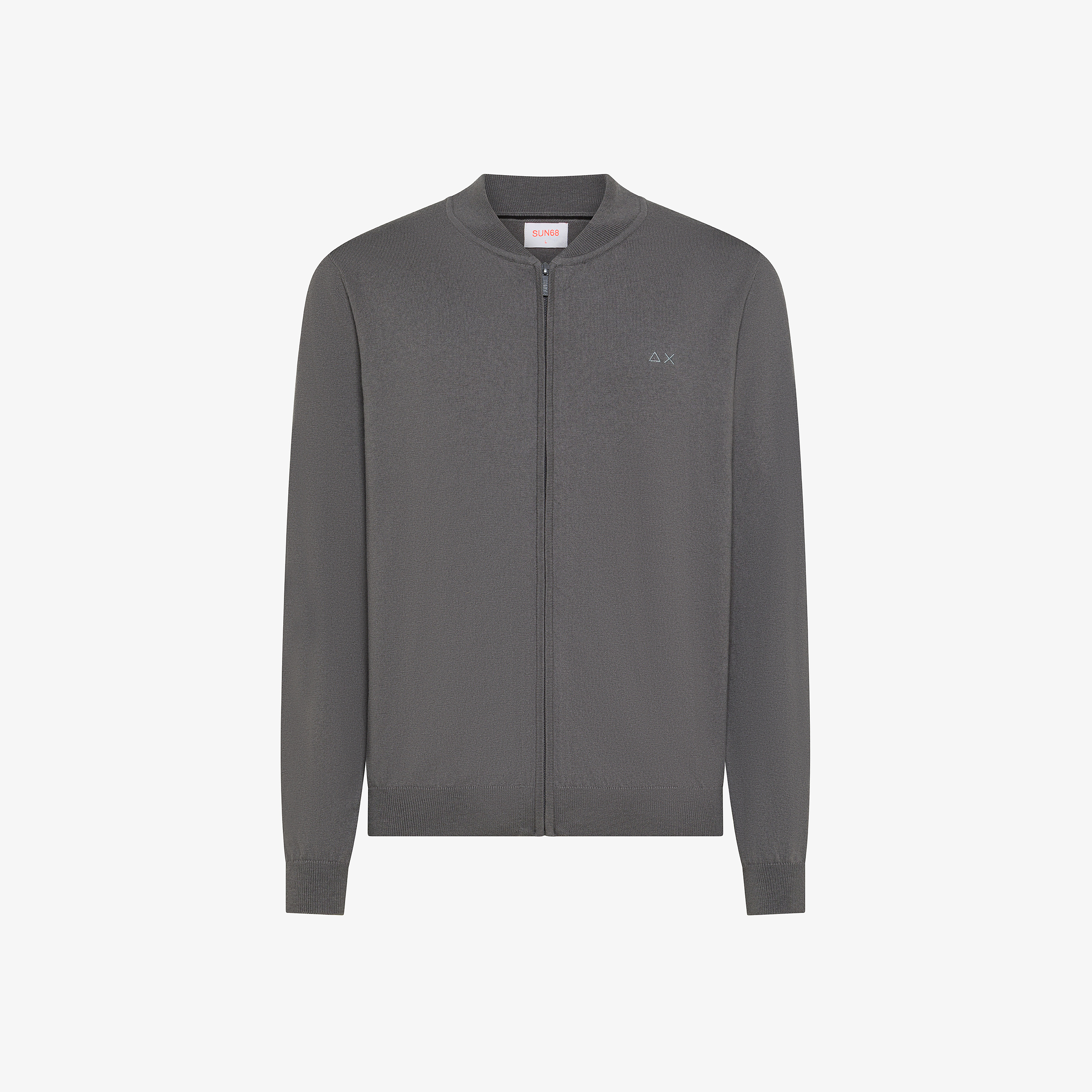 Cardigan in cotone e lana con zip grigio scuro