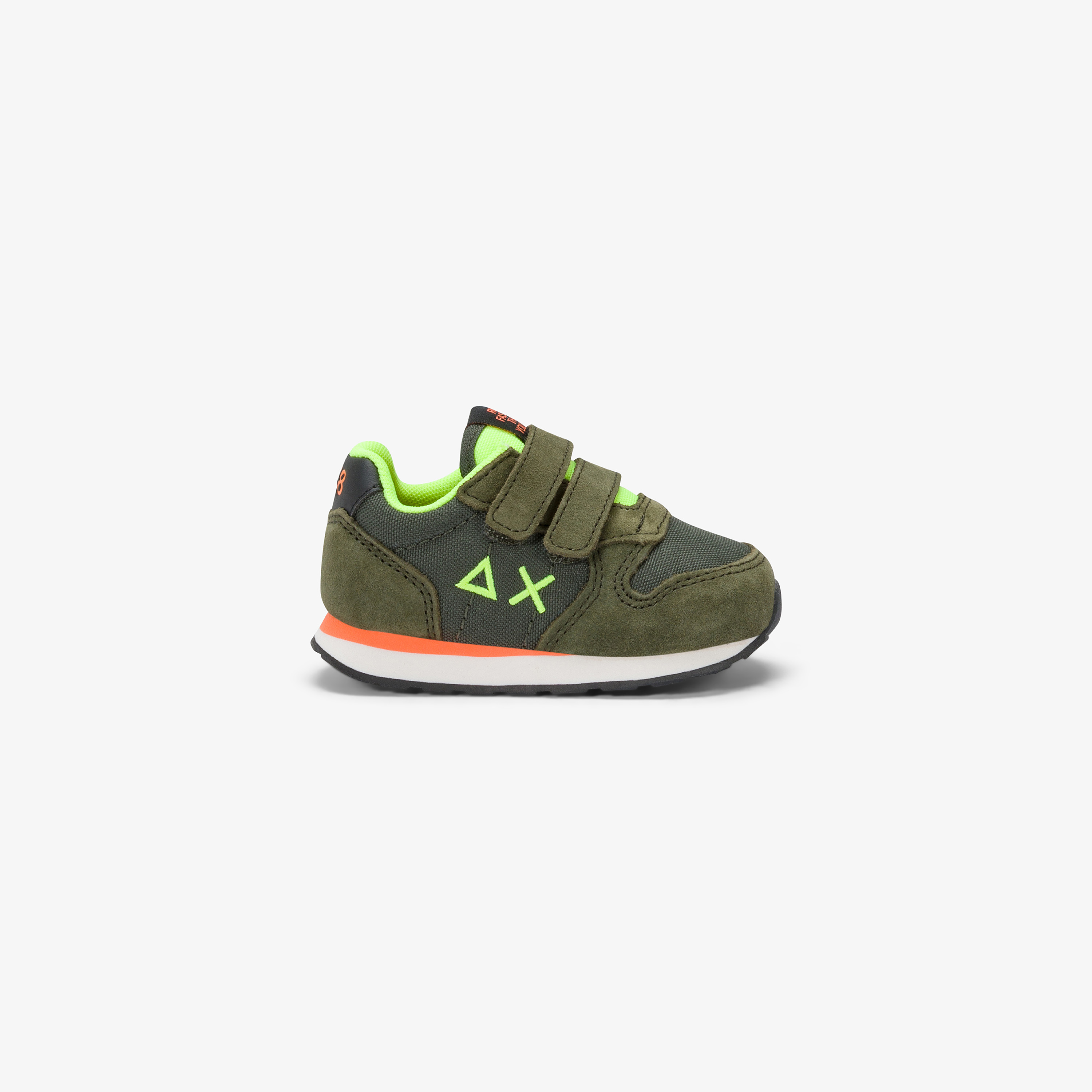 Sneaker First Step Boy's Tom Fluo in nylon e suede con strappi militare scuro