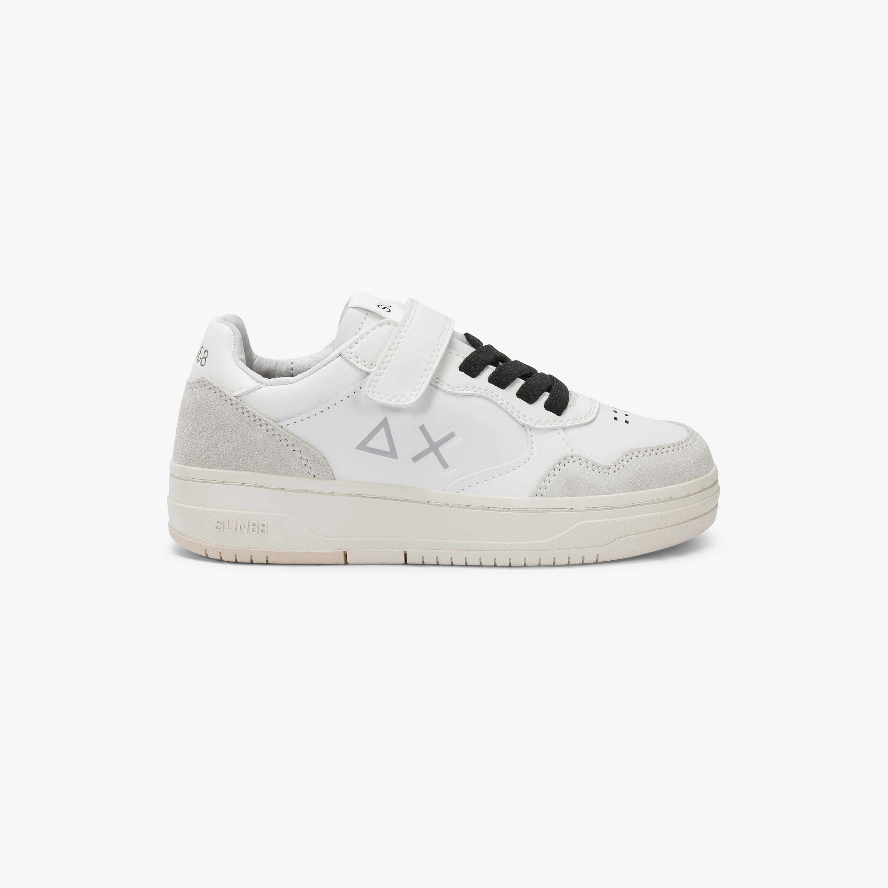 White Kid Boy's Big Basket EVO lace-up and strap closure sneaker