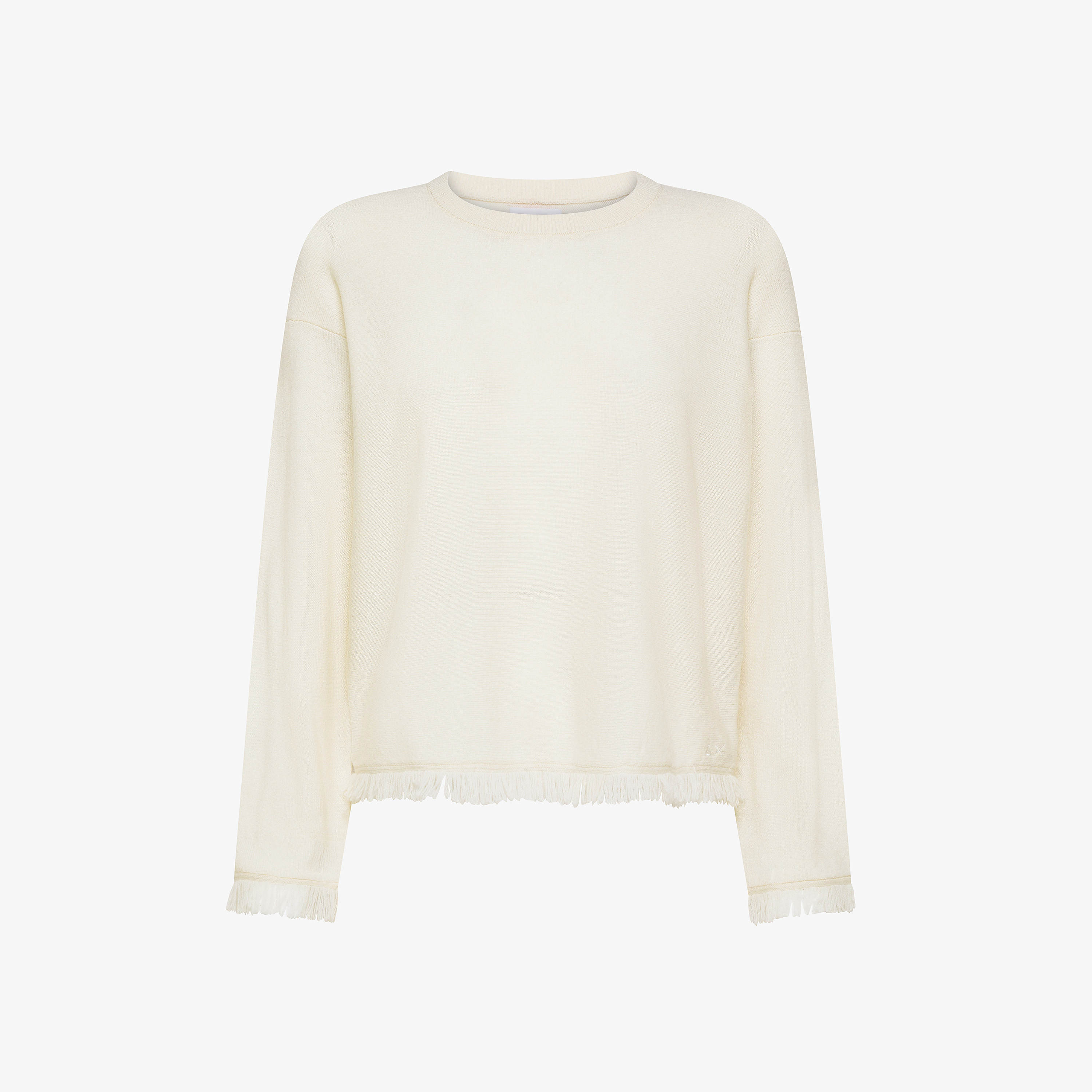 Off white wool and cashmere jumper with fringes