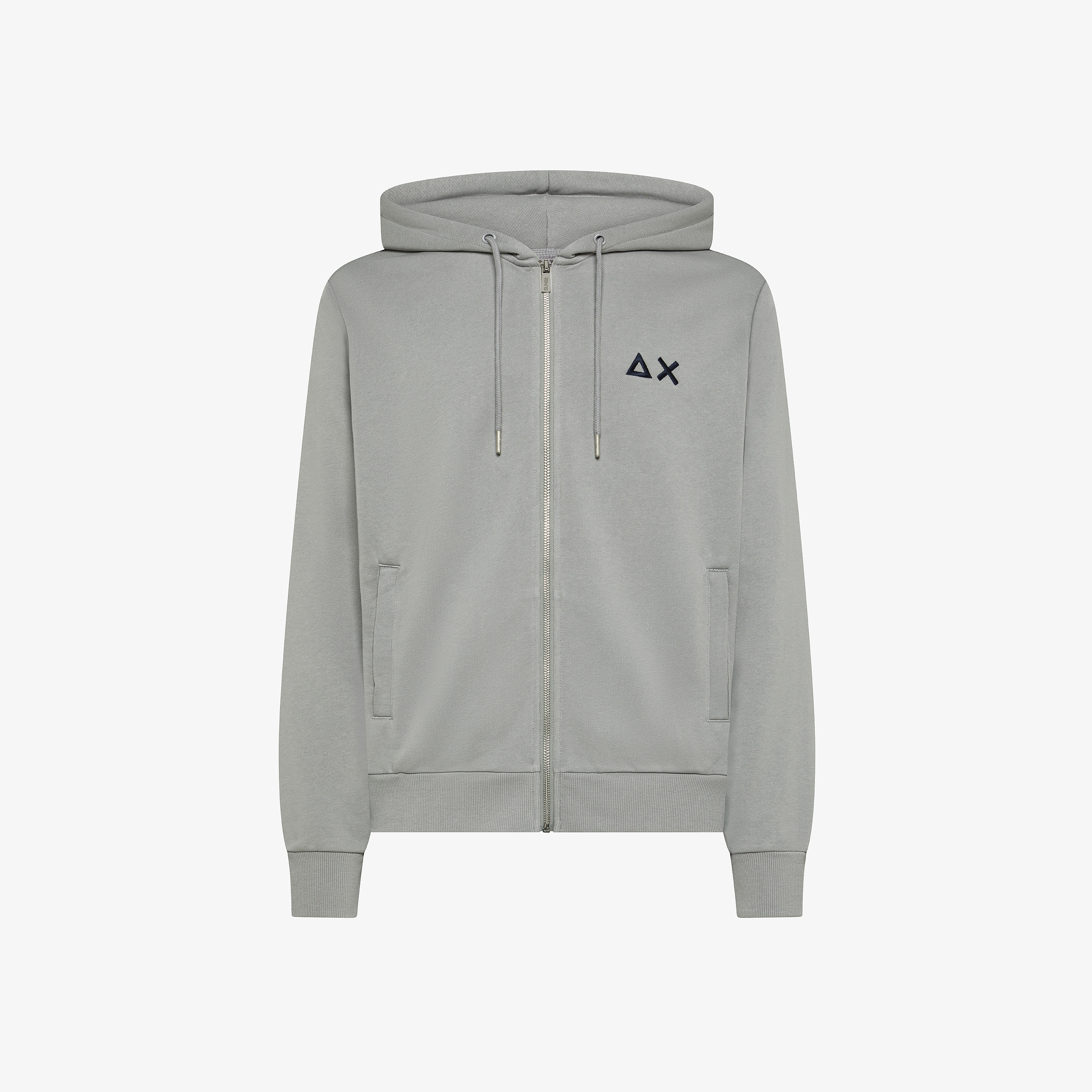 Felpa in cotone con zip e cappuccio grigio medio