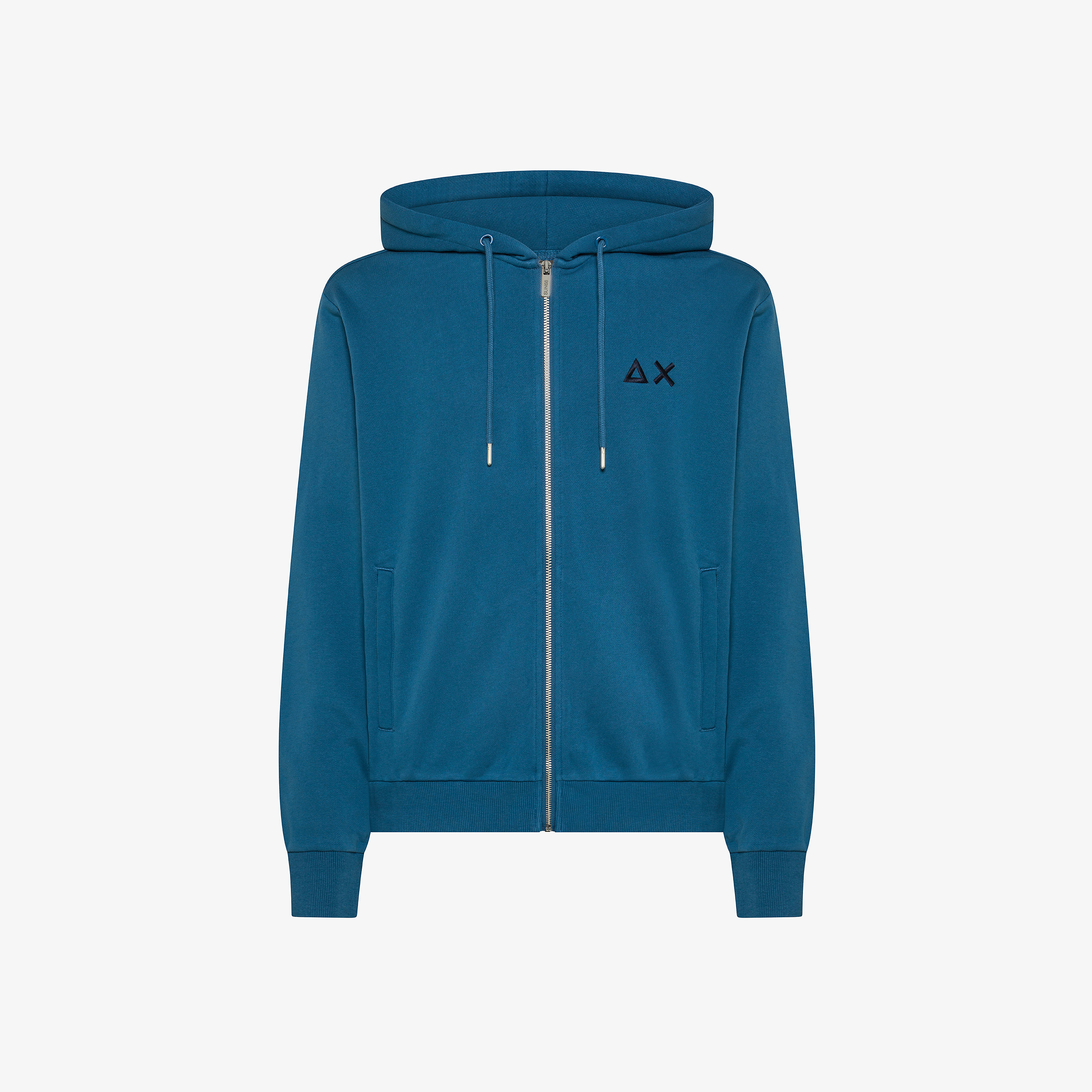 Felpa in cotone con zip e cappuccio avio scuro