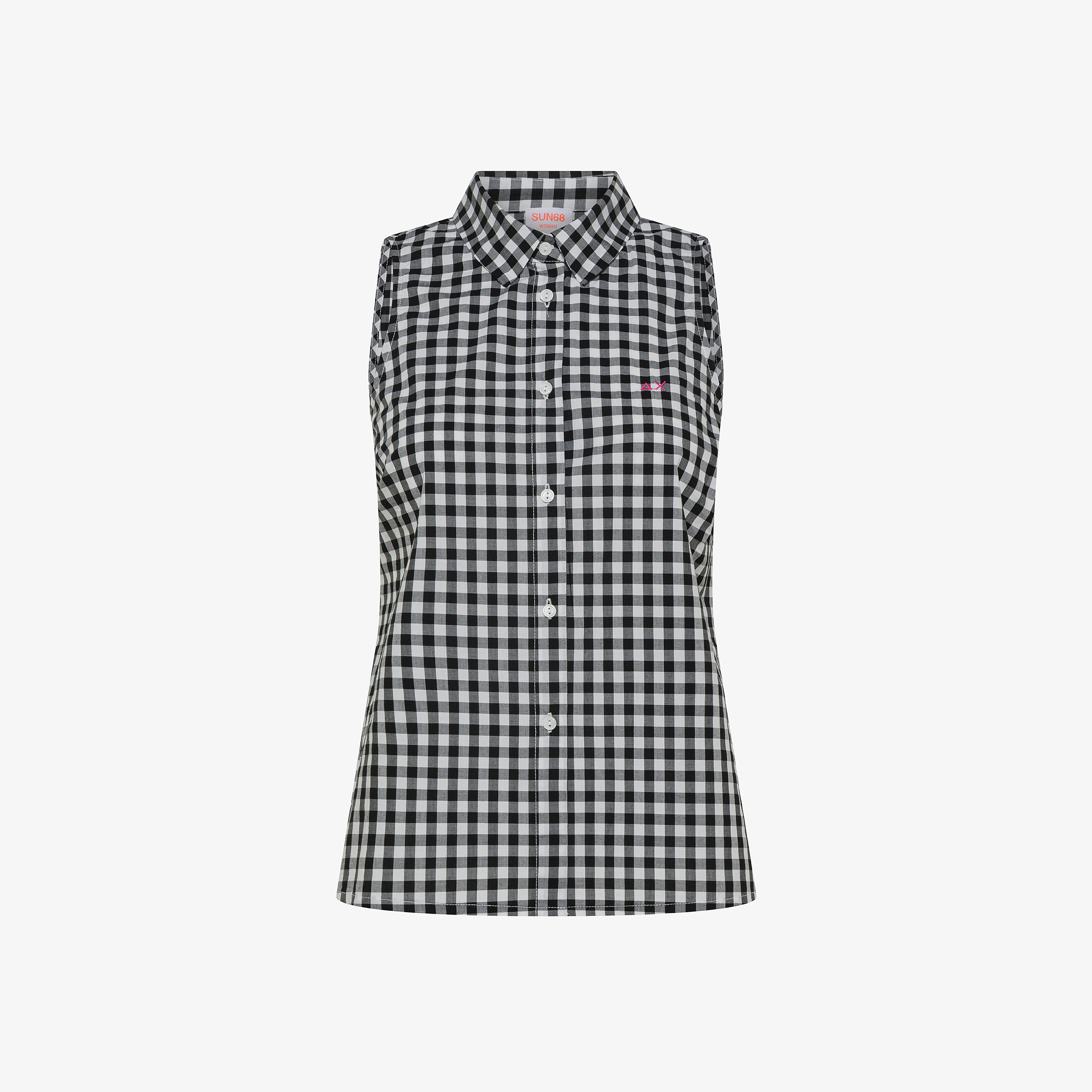 Top in cotone check nero e bianco Top in cotone check nero e bianco