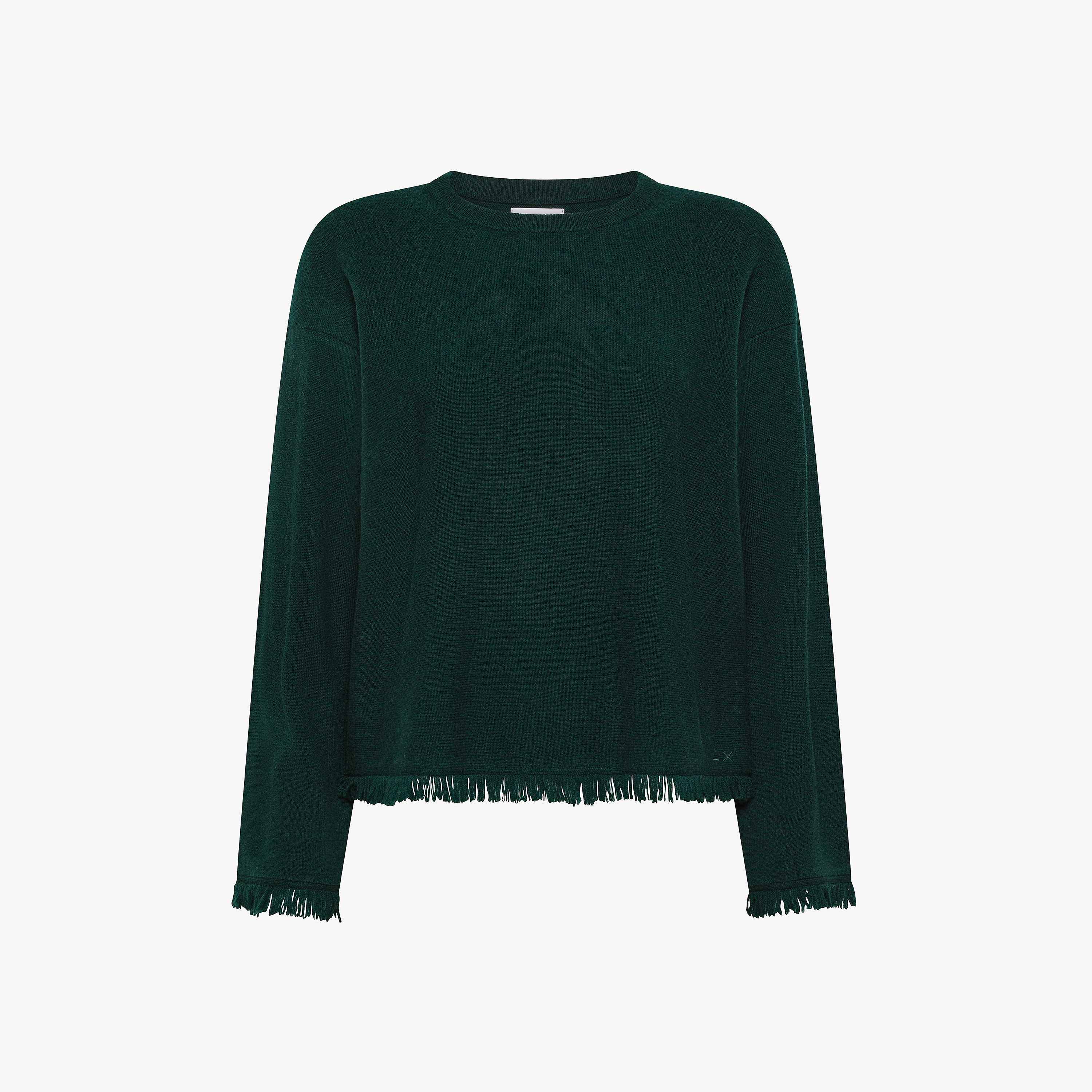 English green wool and cashmere jumper with fringes
