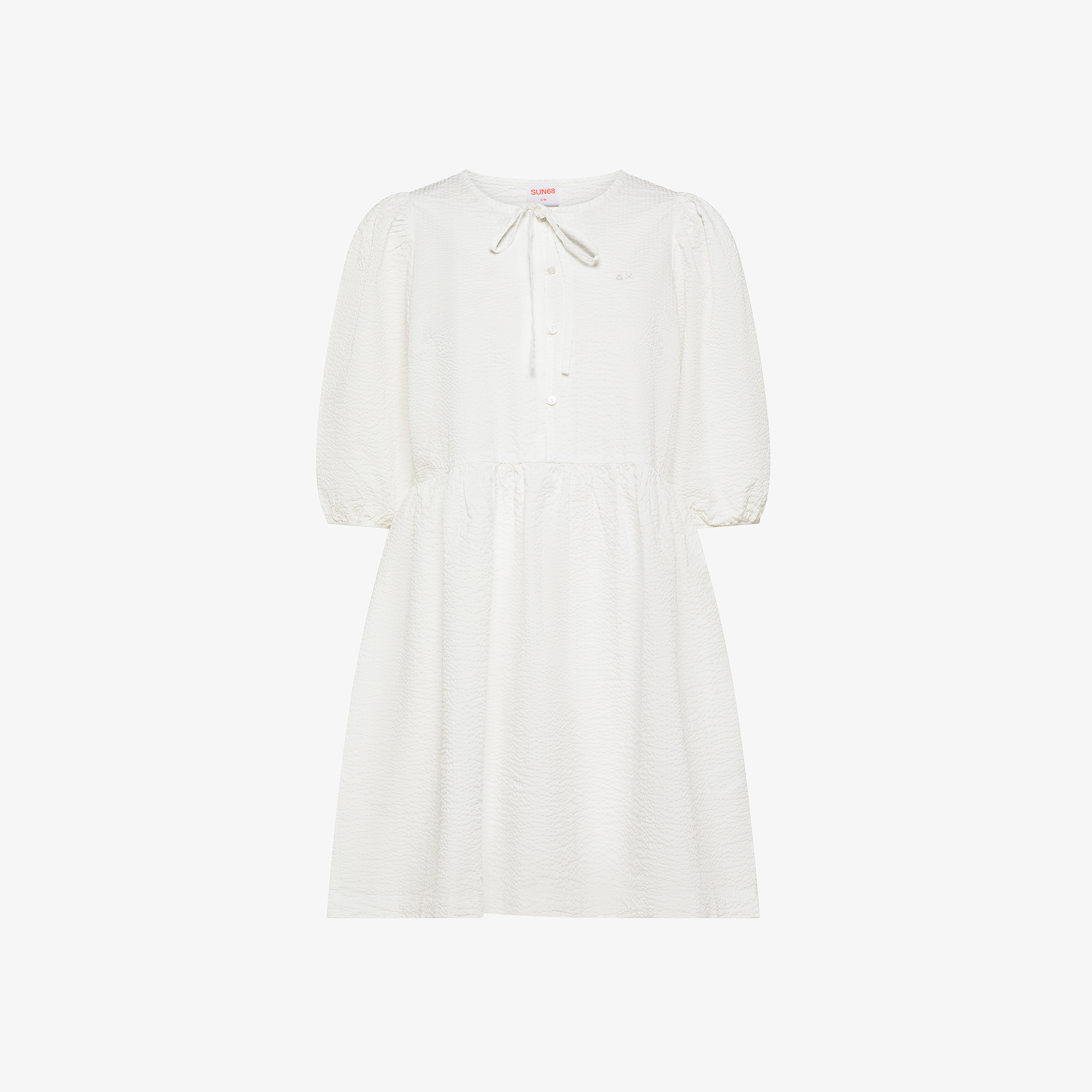 Abito corto in cotone seersucker bianco