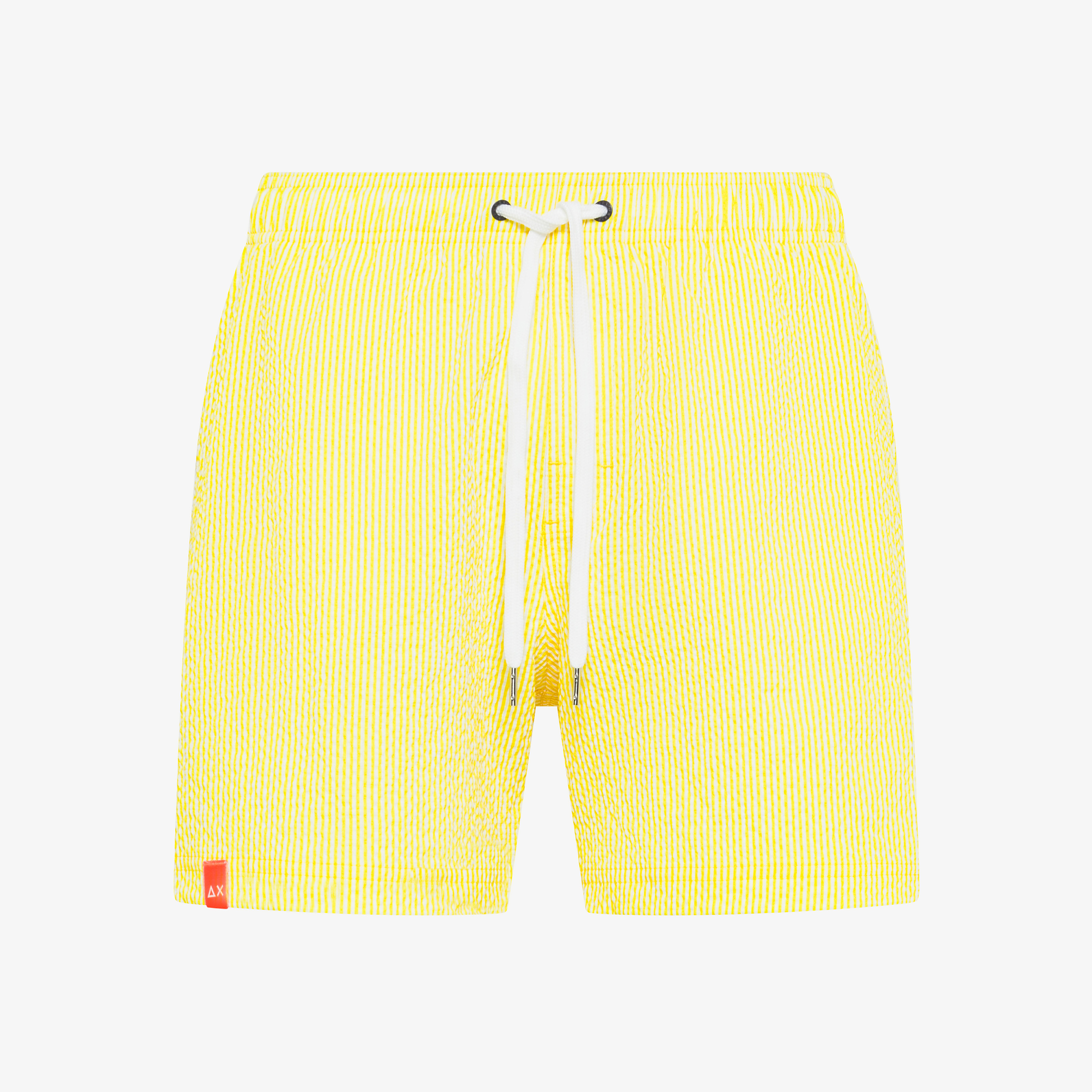 Yellow/white striped nylon beach shorts