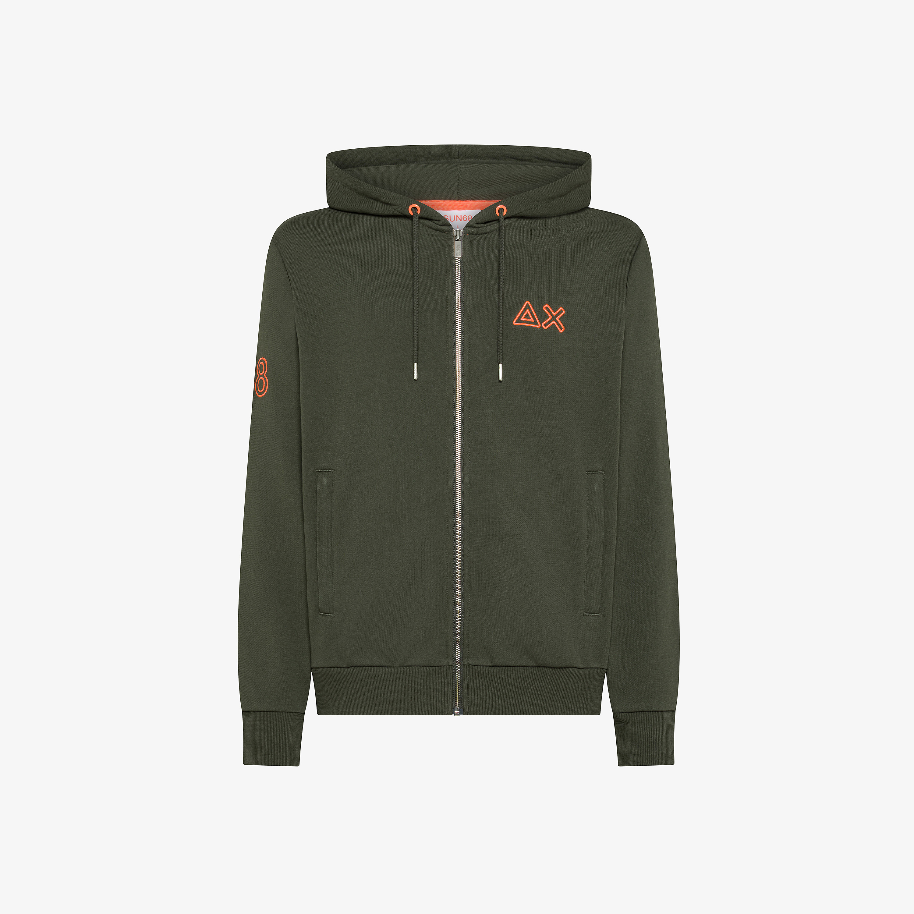 Felpa in cotone con cappuccio e logo fluo militare scuro