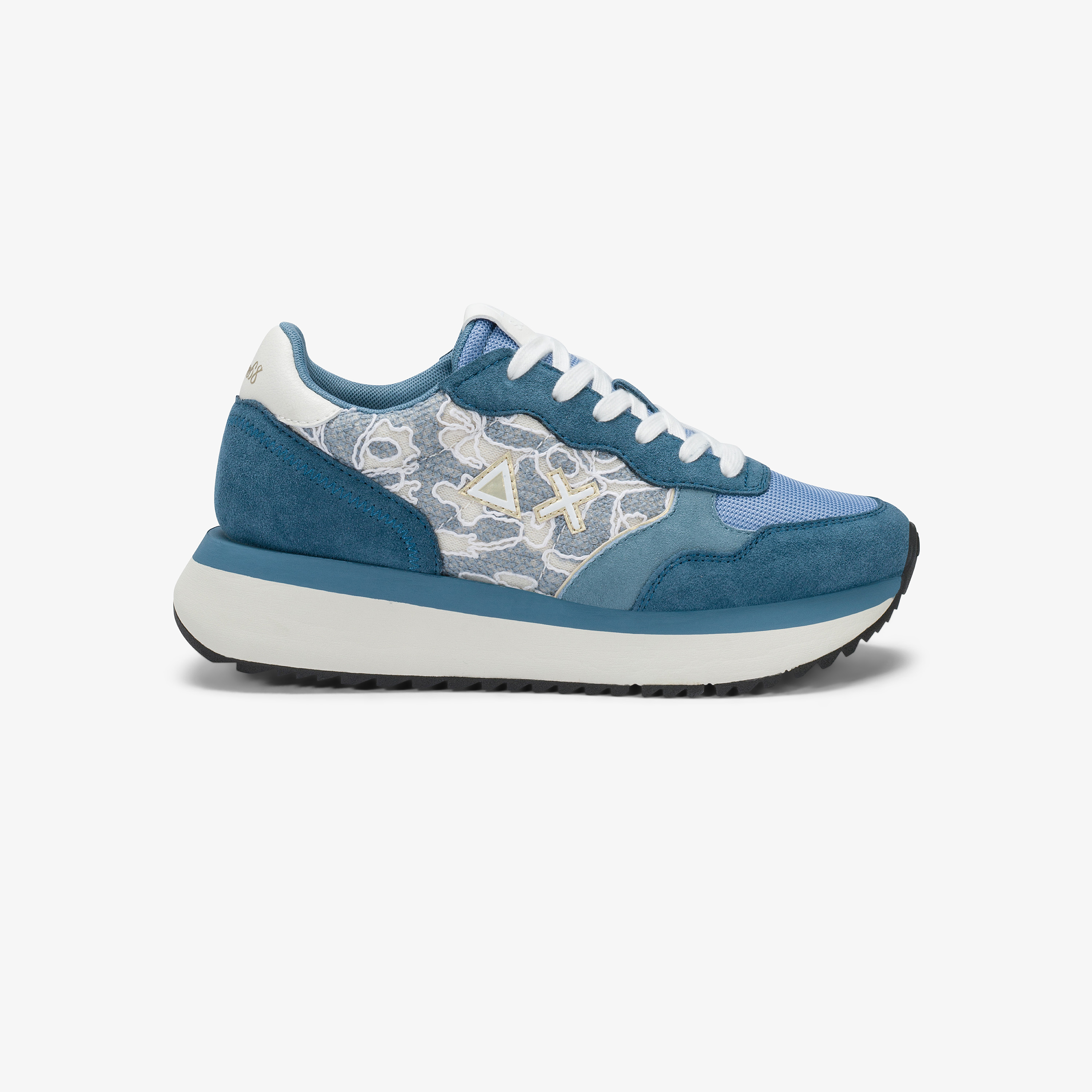 Sneaker Big Ally Flower in suede e mesh blu avio