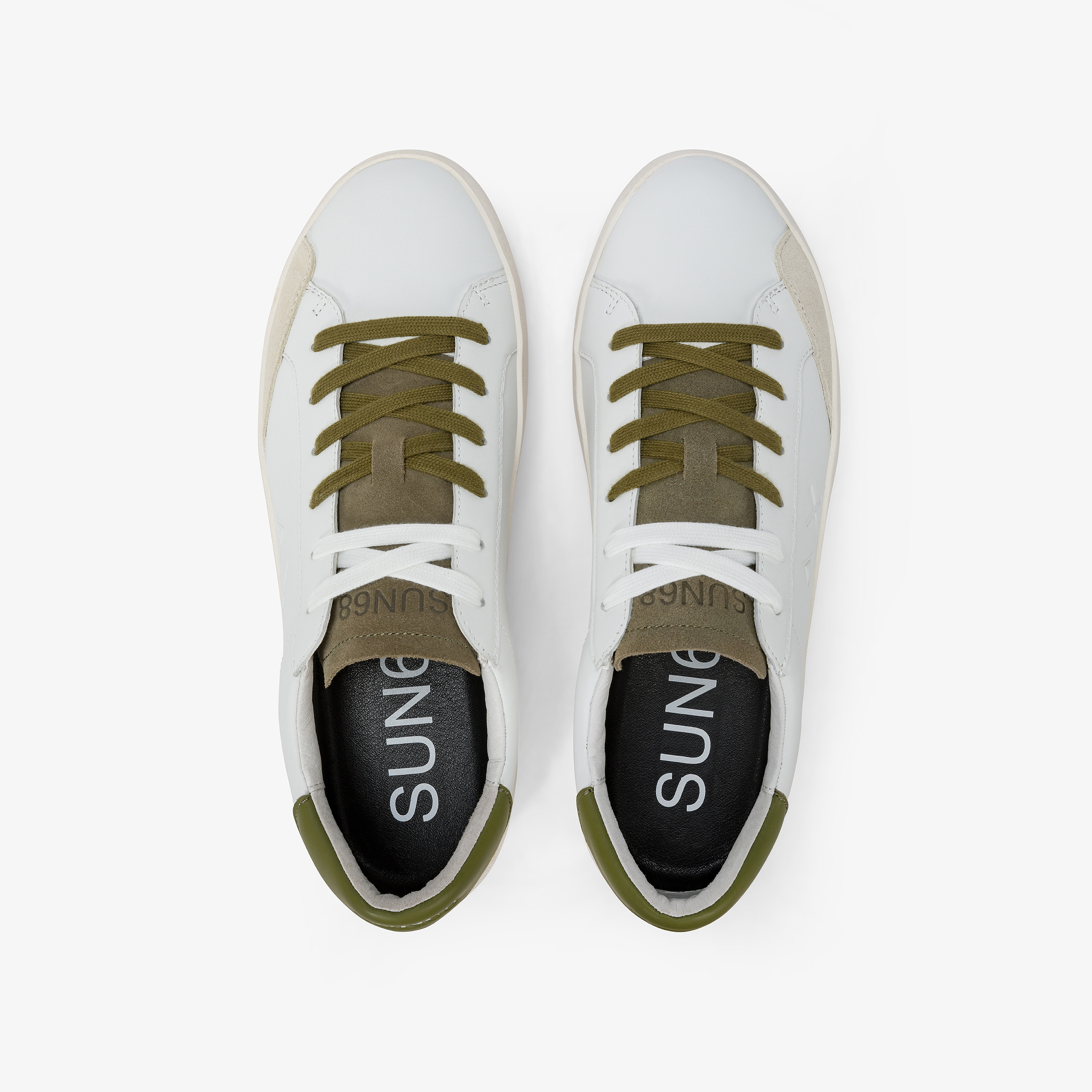 Street white and military green leather sneaker - Main Image