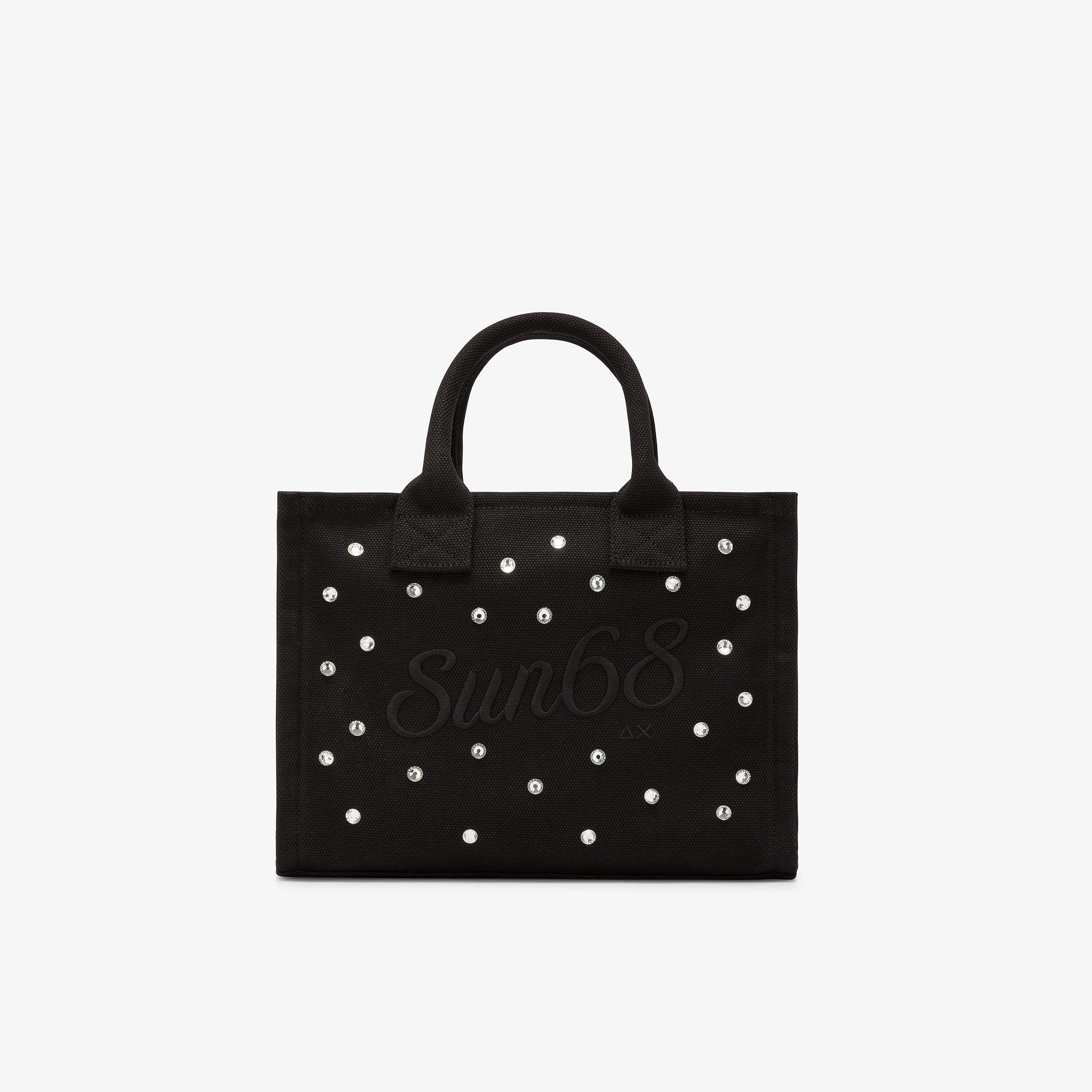 Shopping bag in tela di cotone con strass nero