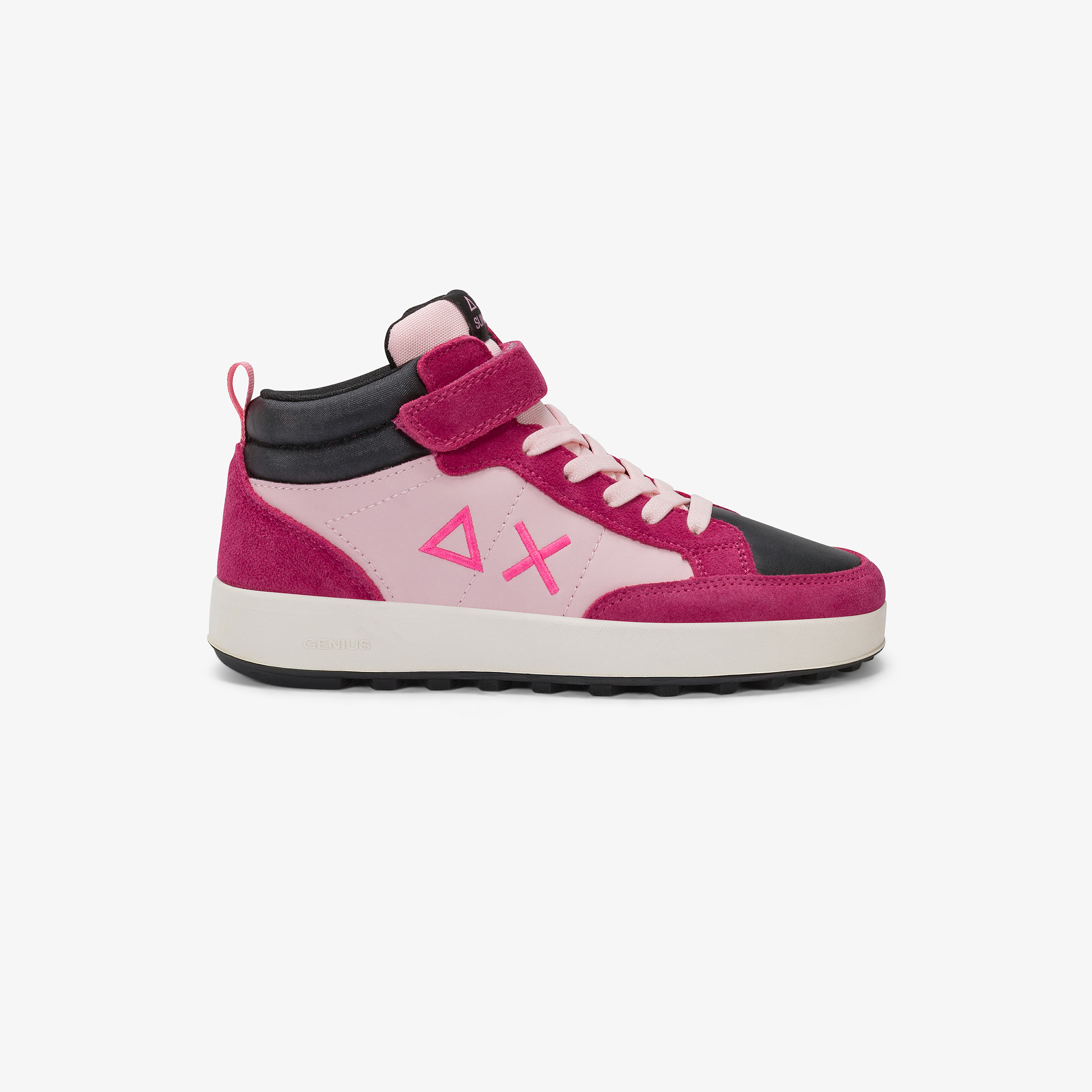 Dark fuxia Teen Girl's Penny Mid faux leather and suede high-top sneaker