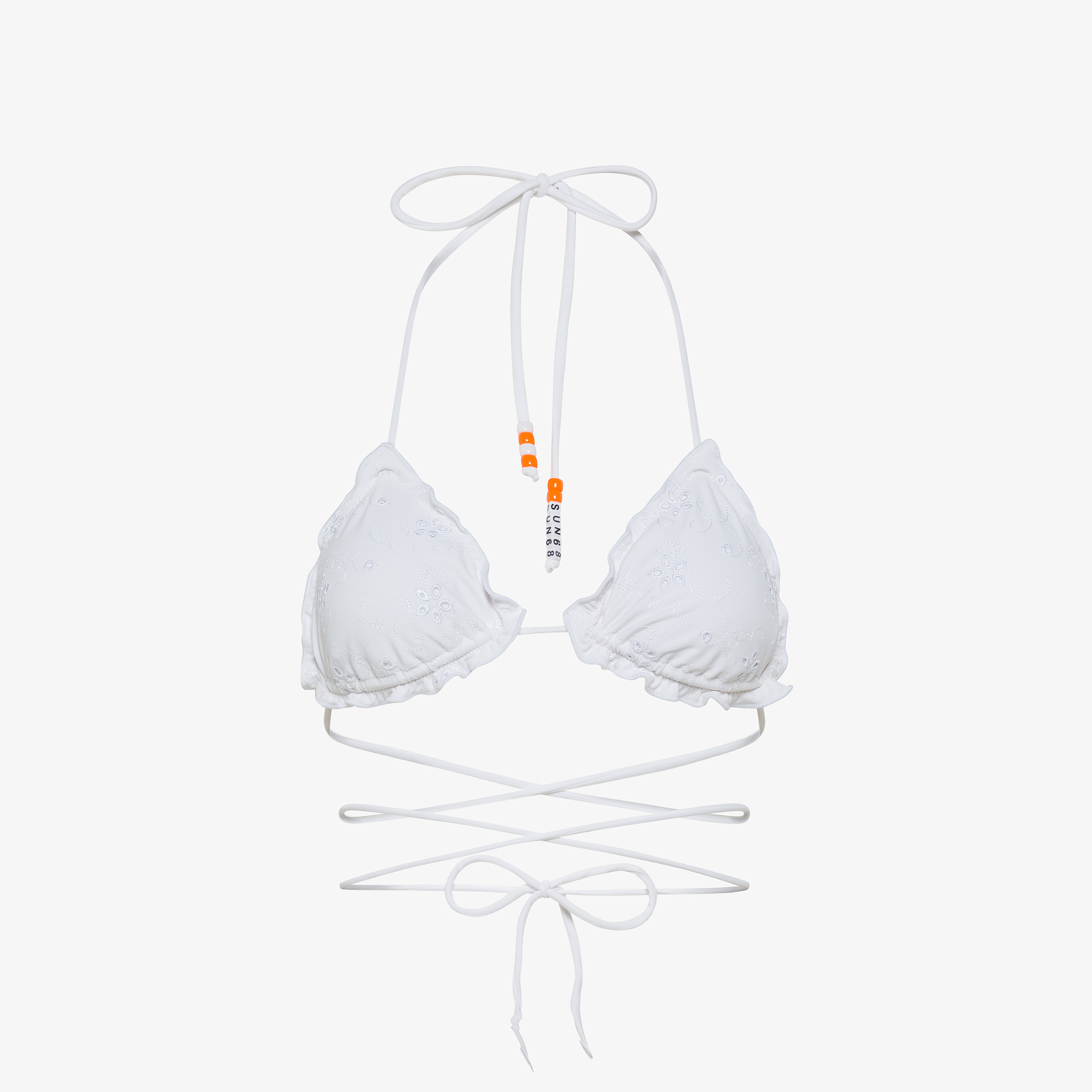 Off white nylon bikini with embroidery Off white nylon bikini with embroidery