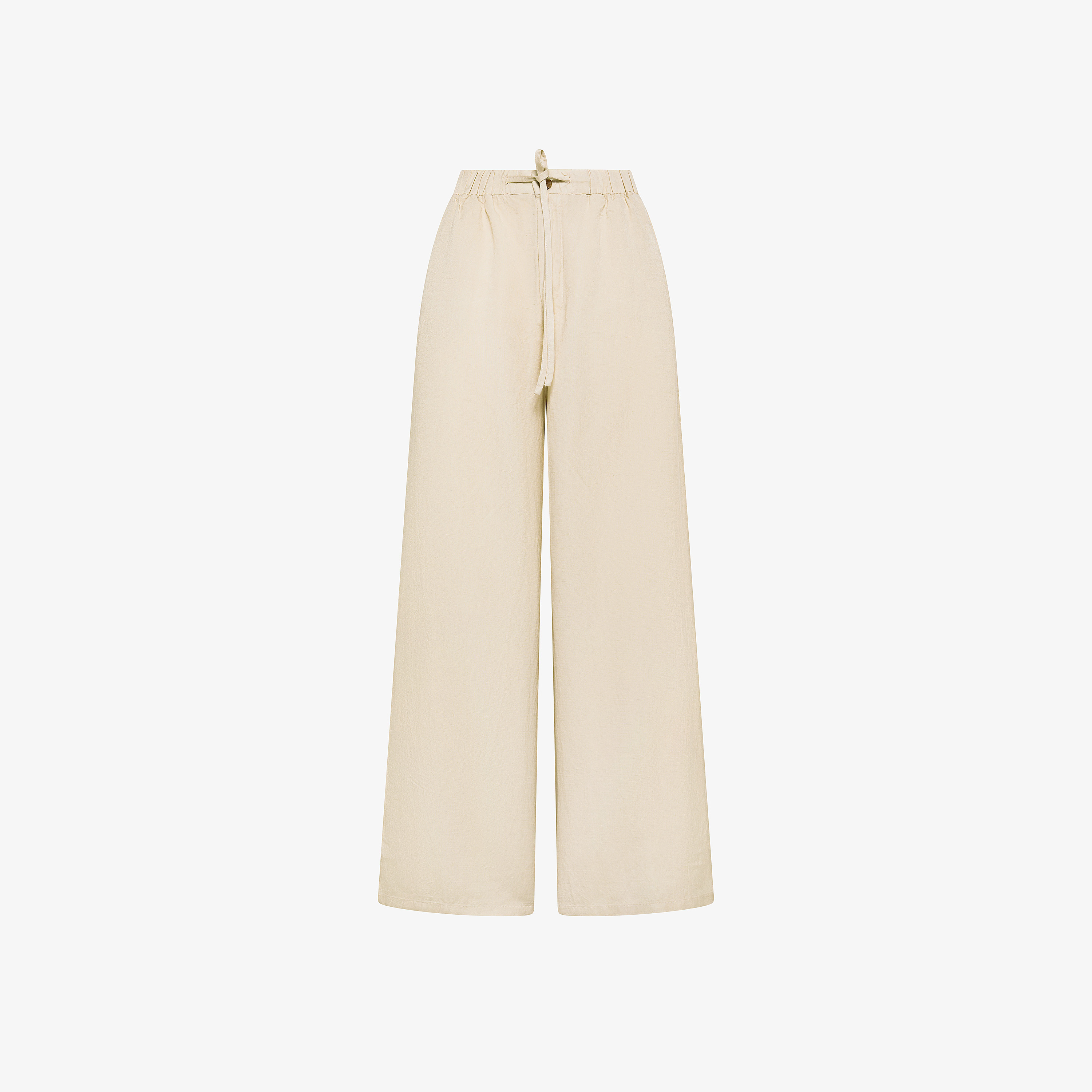 Pantaloni wide leg in misto lino beige