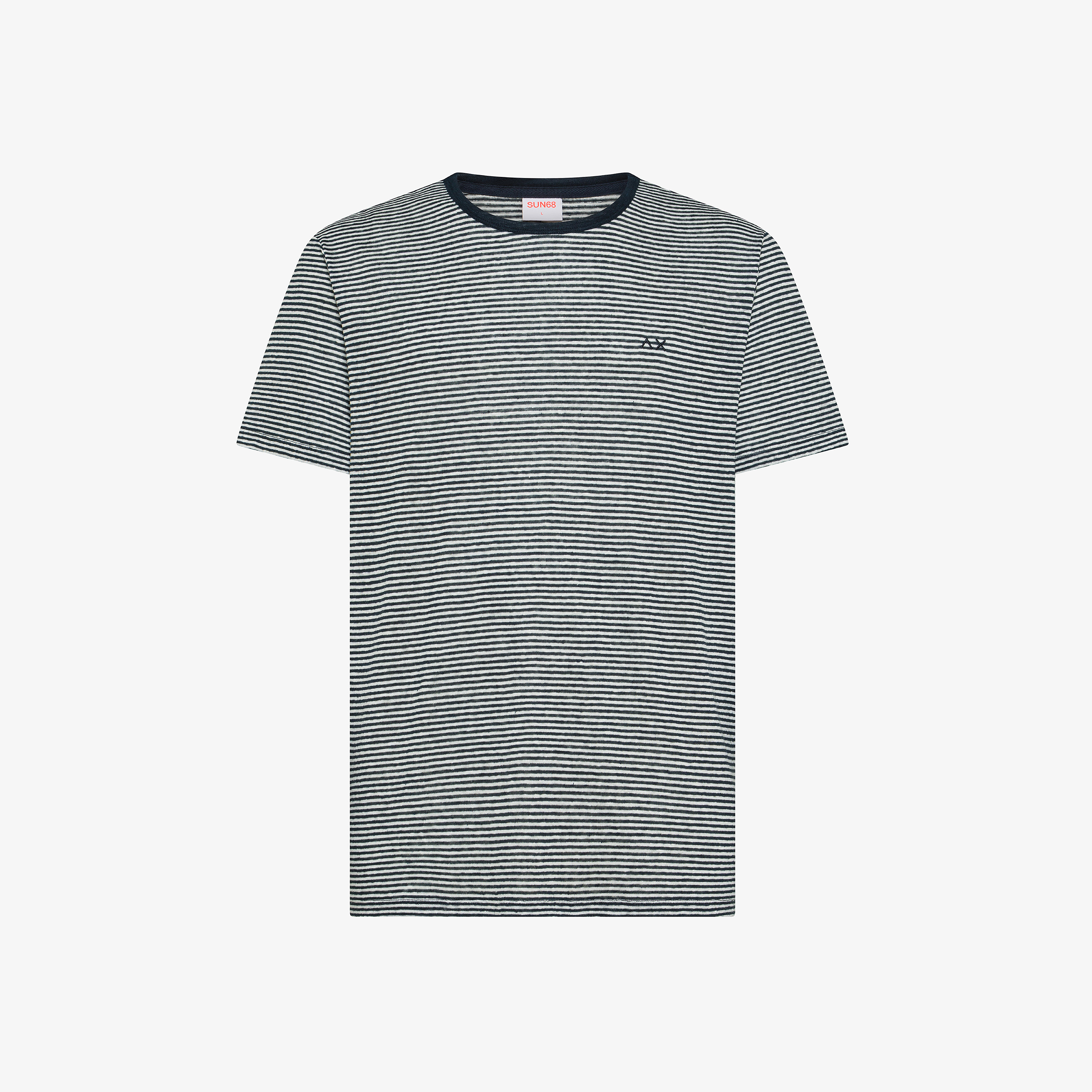 T-shirt in jersey di lino a righe blu navy/bianco panna